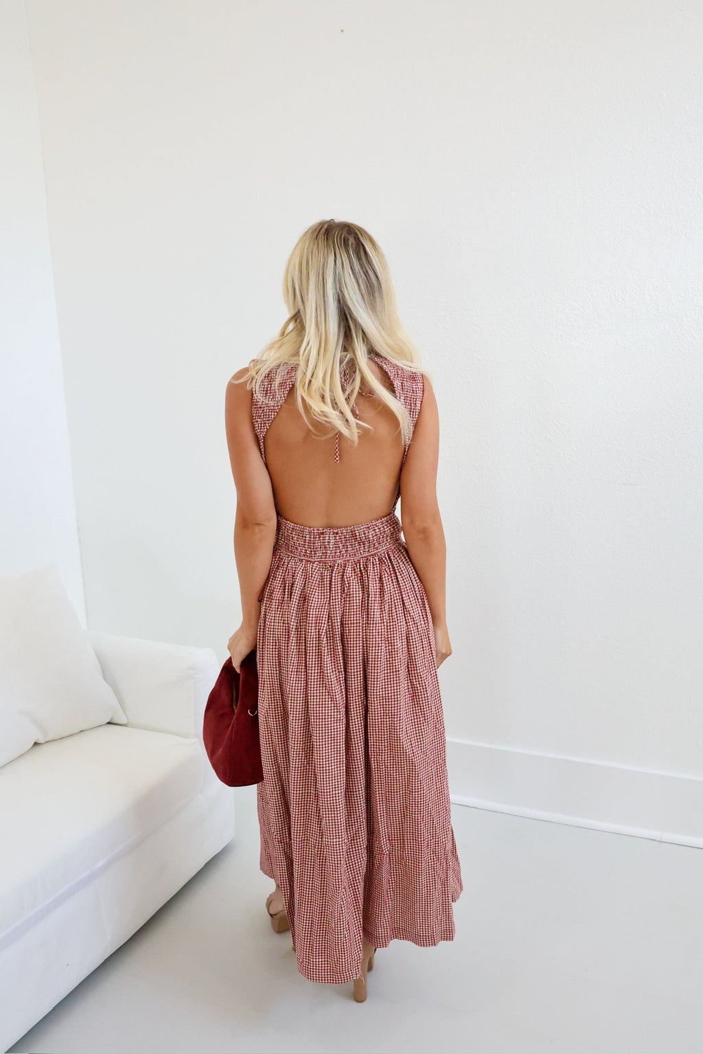 Charlie Gingham Midi Dress - Burgundy Gingham