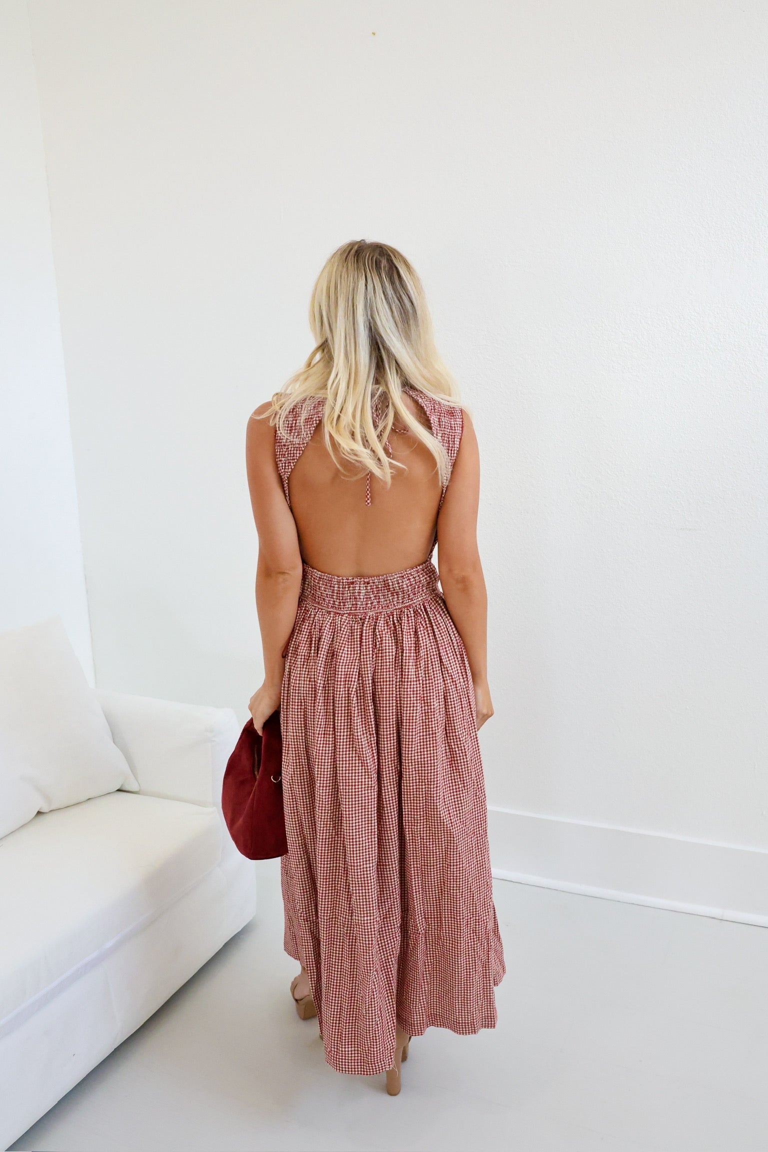 Charlie Gingham Midi Dress - Burgundy Gingham