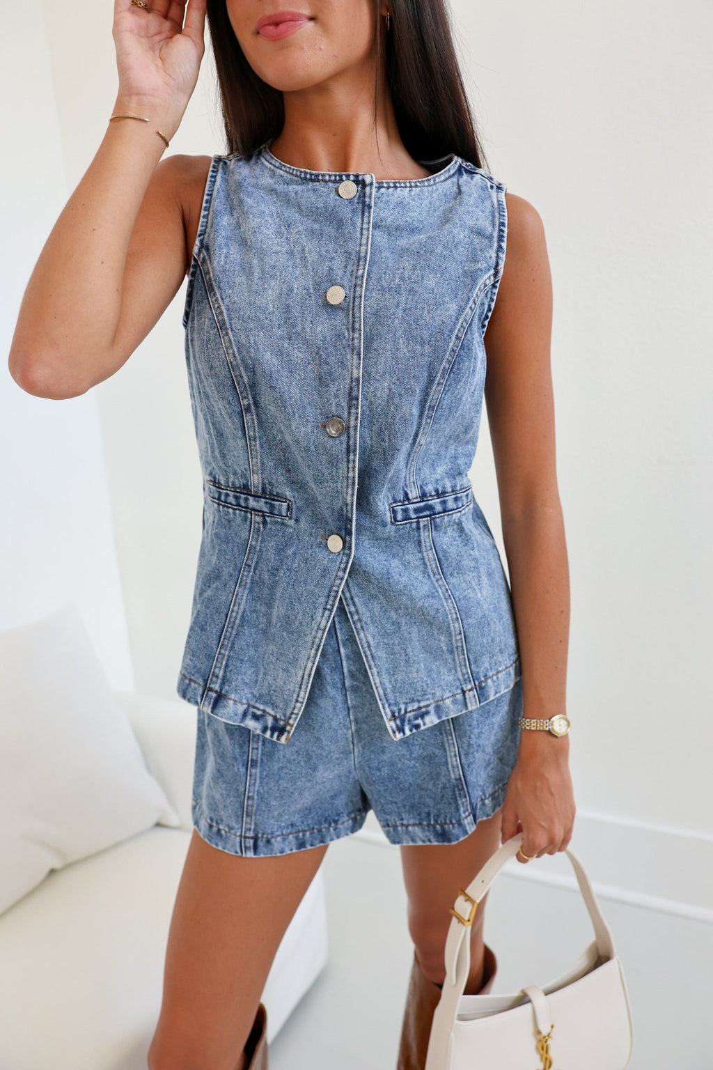 Amanda Denim Vest Set - Light Denim
