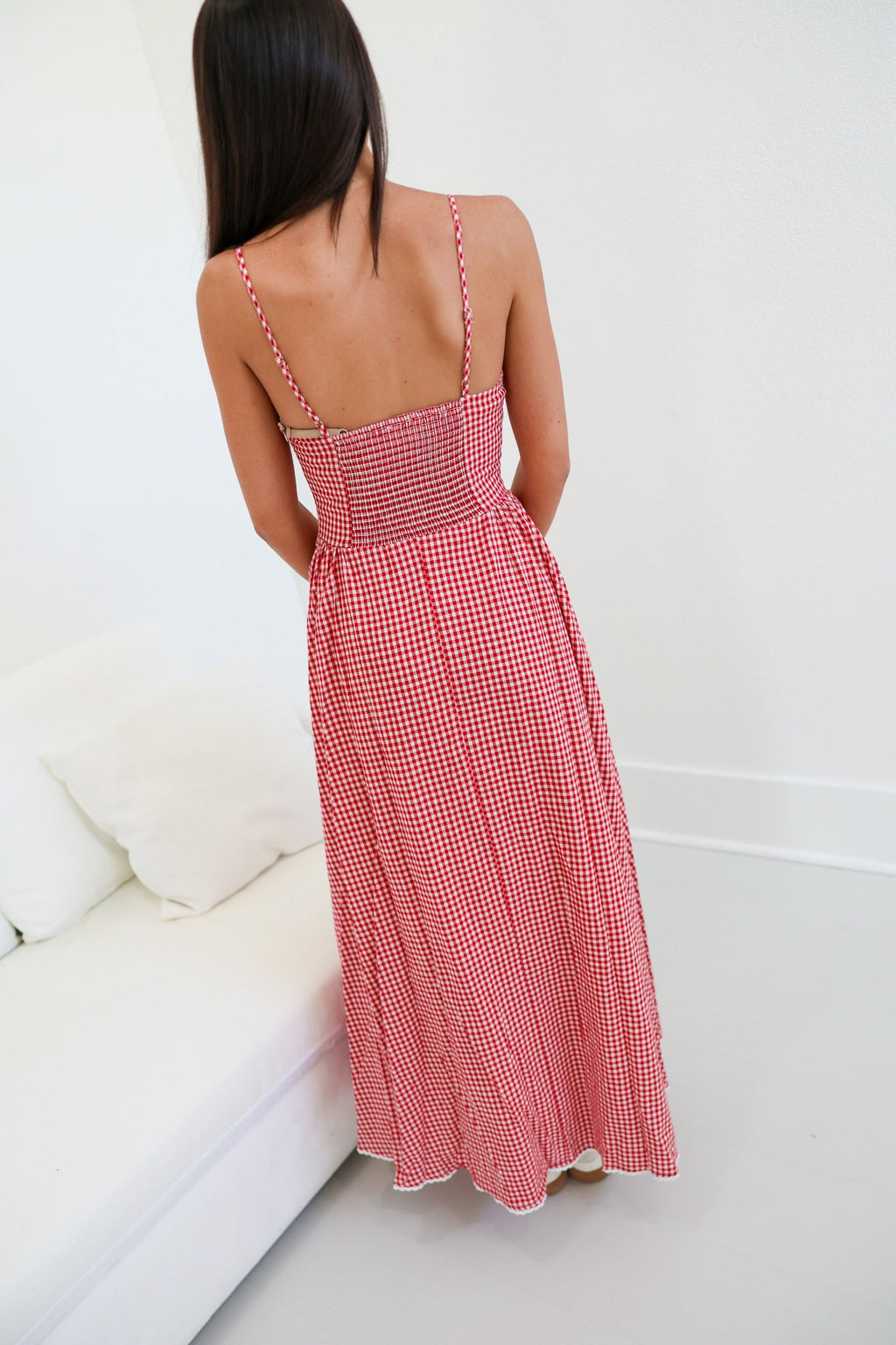Skylar Front Button Maxi Dress - Red Checke