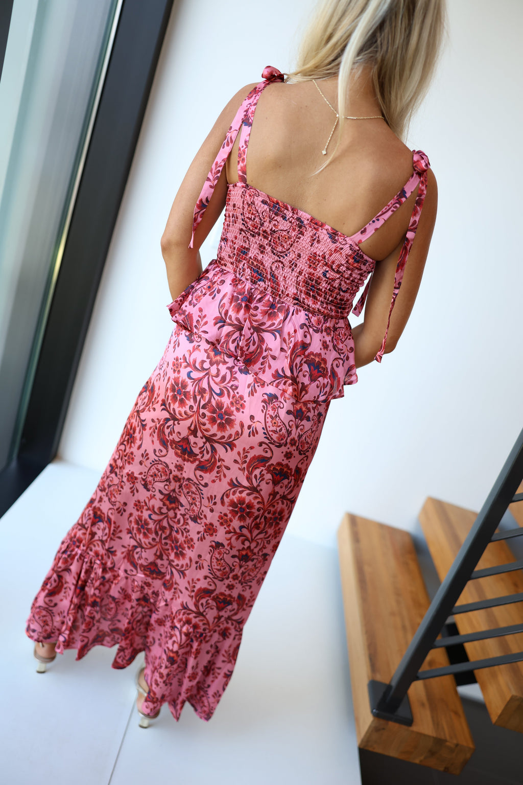 Alma Floral Peplum Maxi Dress - Salmon Red