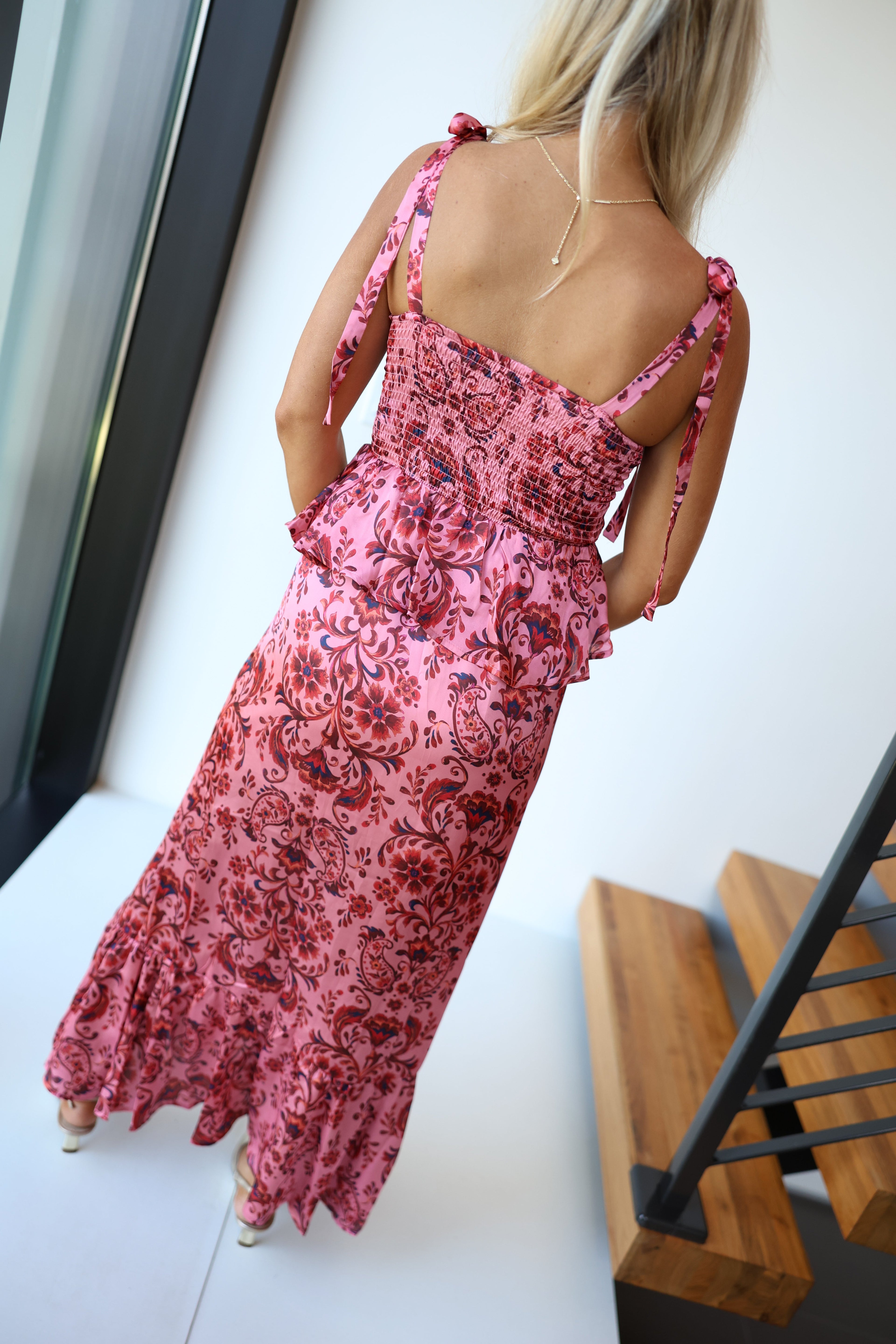 Alma Floral Peplum Maxi Dress - Salmon Red