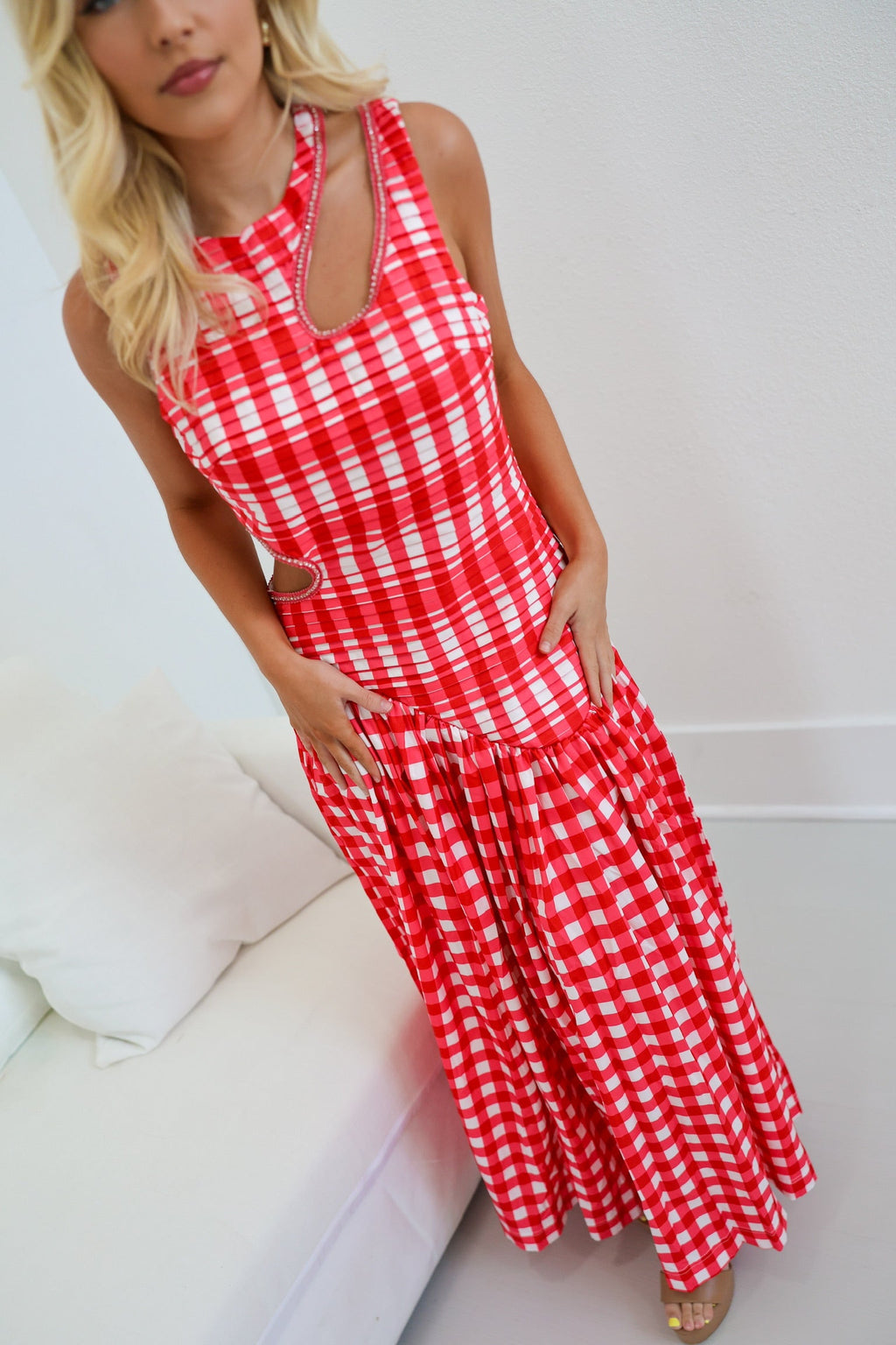 Riley Drop waist Maxi - Red Gingham