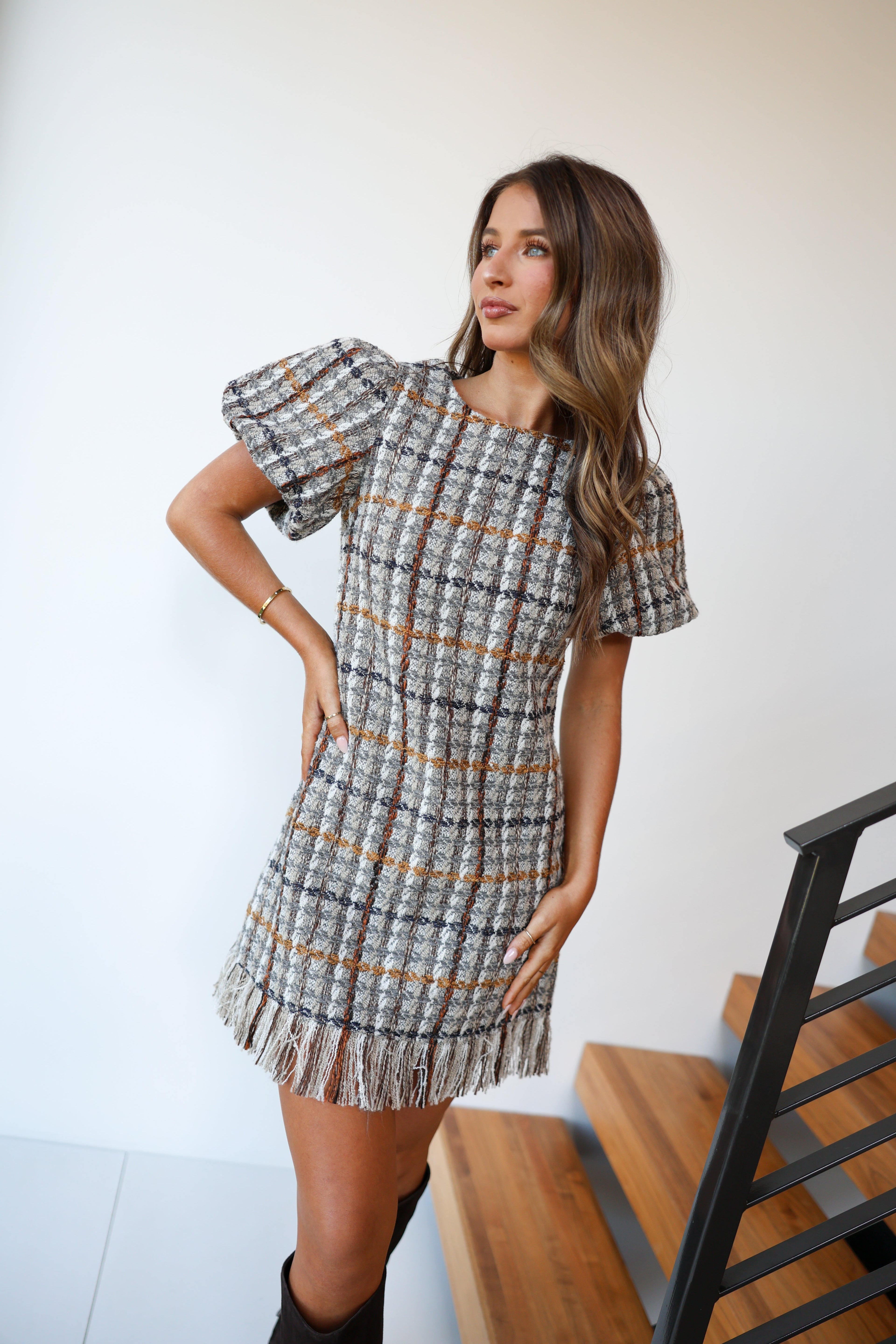 Marlowe Tweed Mini Dress - Grey (PREORDER)