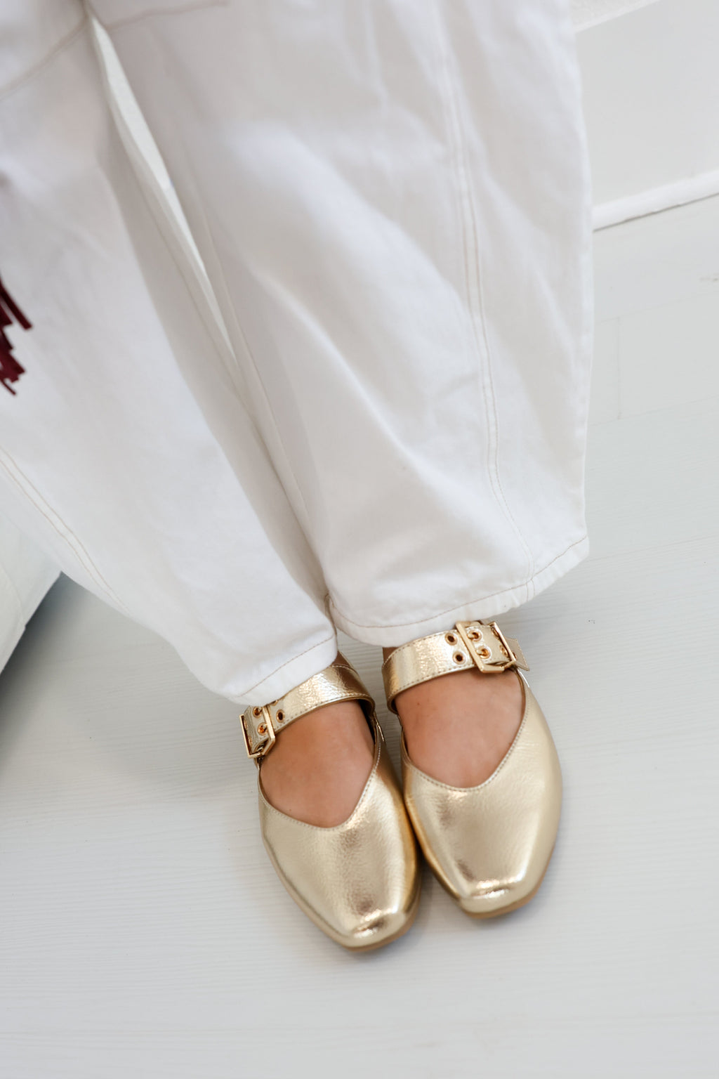 Square Toe Ballet Flats - Gold