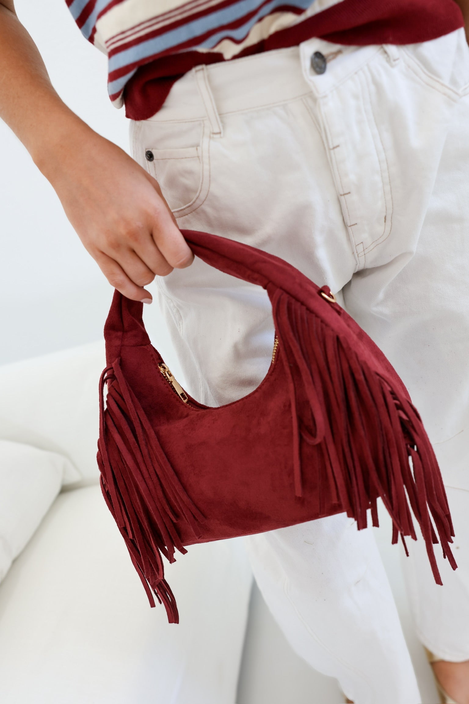 Burgundy Fringe Purse