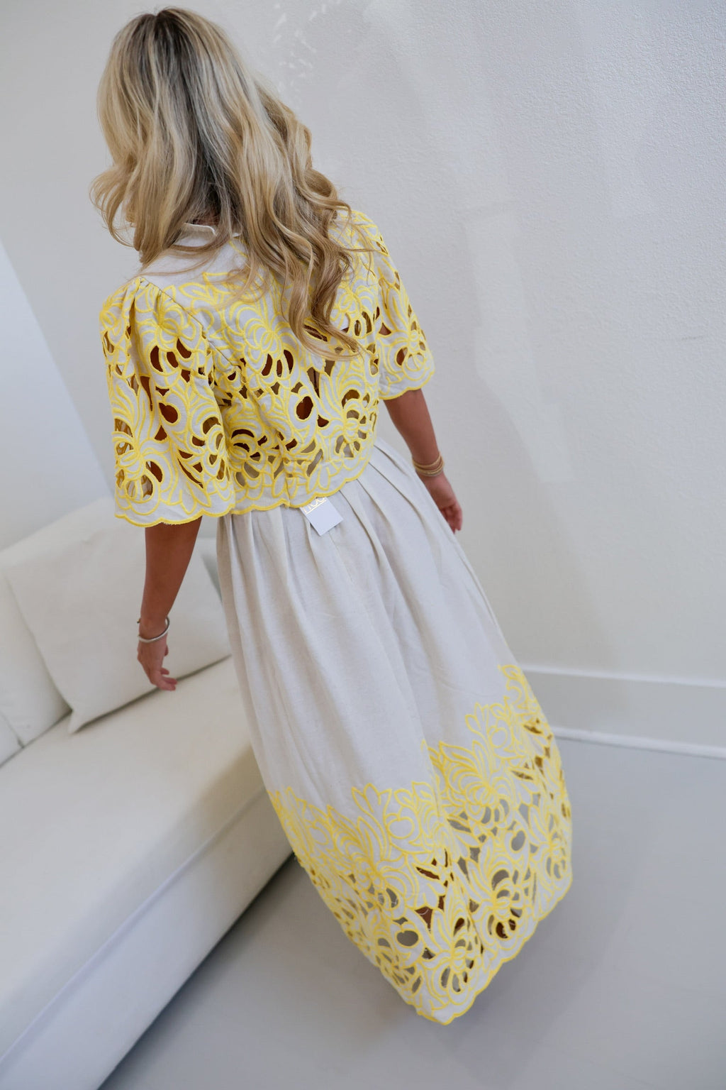 Addie Embroidery Lace Top And Skirt Set - Flaxen