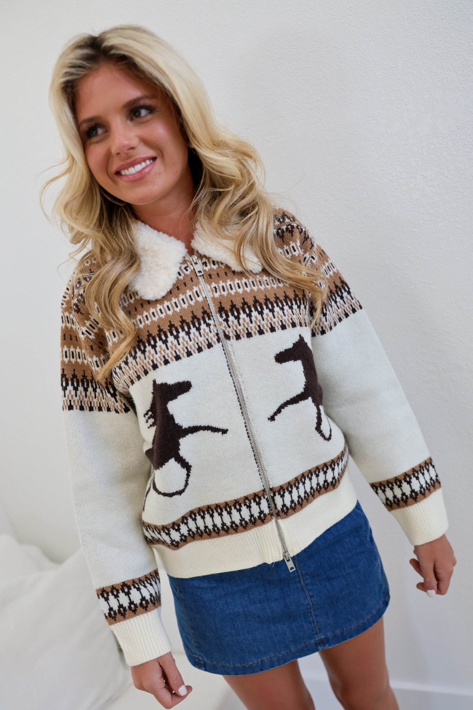 Western Zipper Sweater - Ivory