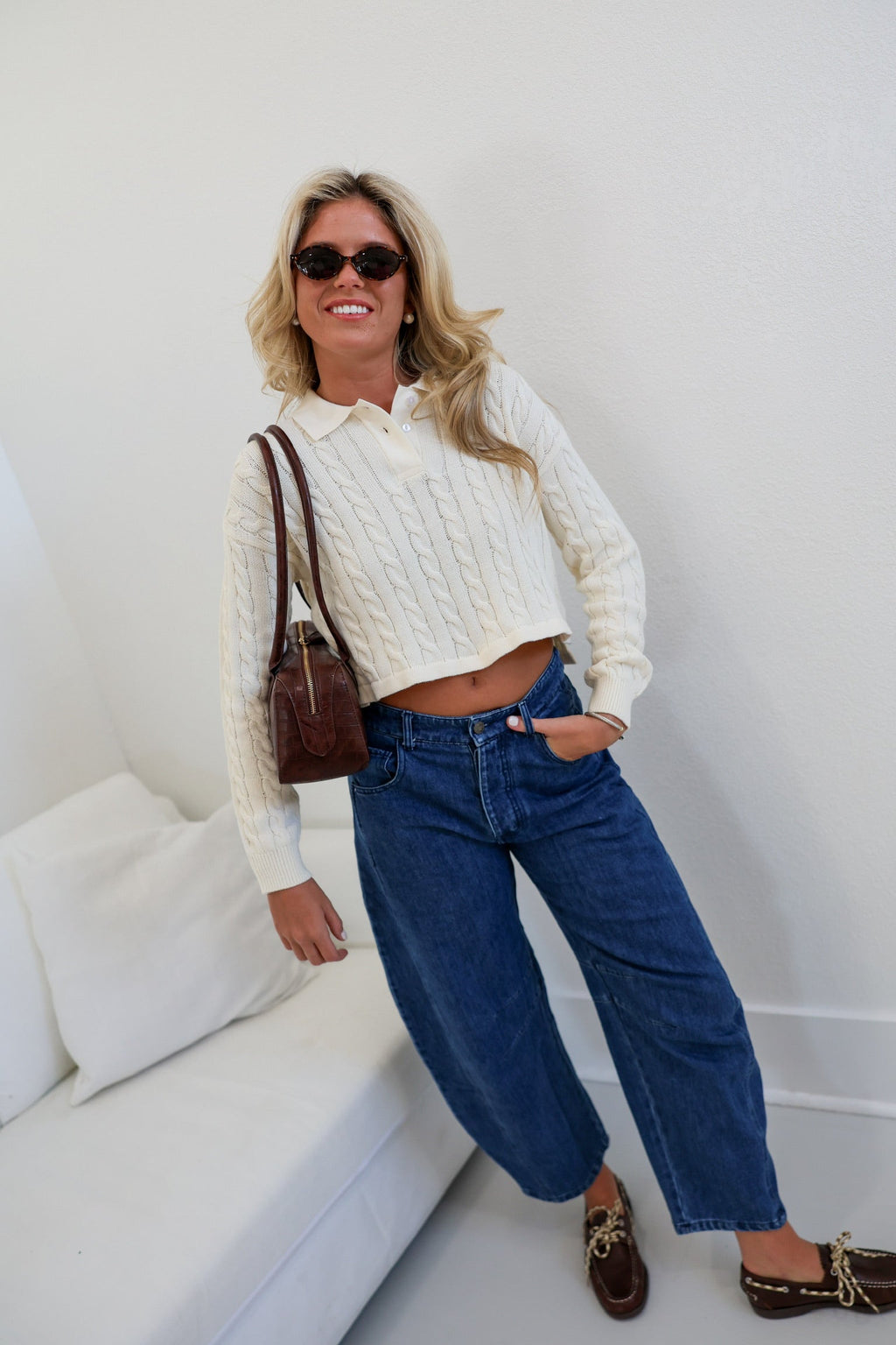 Norah Collar Knit Top - Ecru