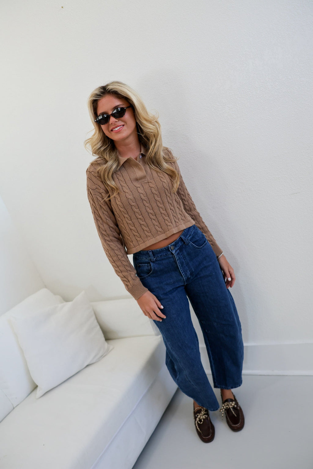 Josie Collar Knit Top - Taupe