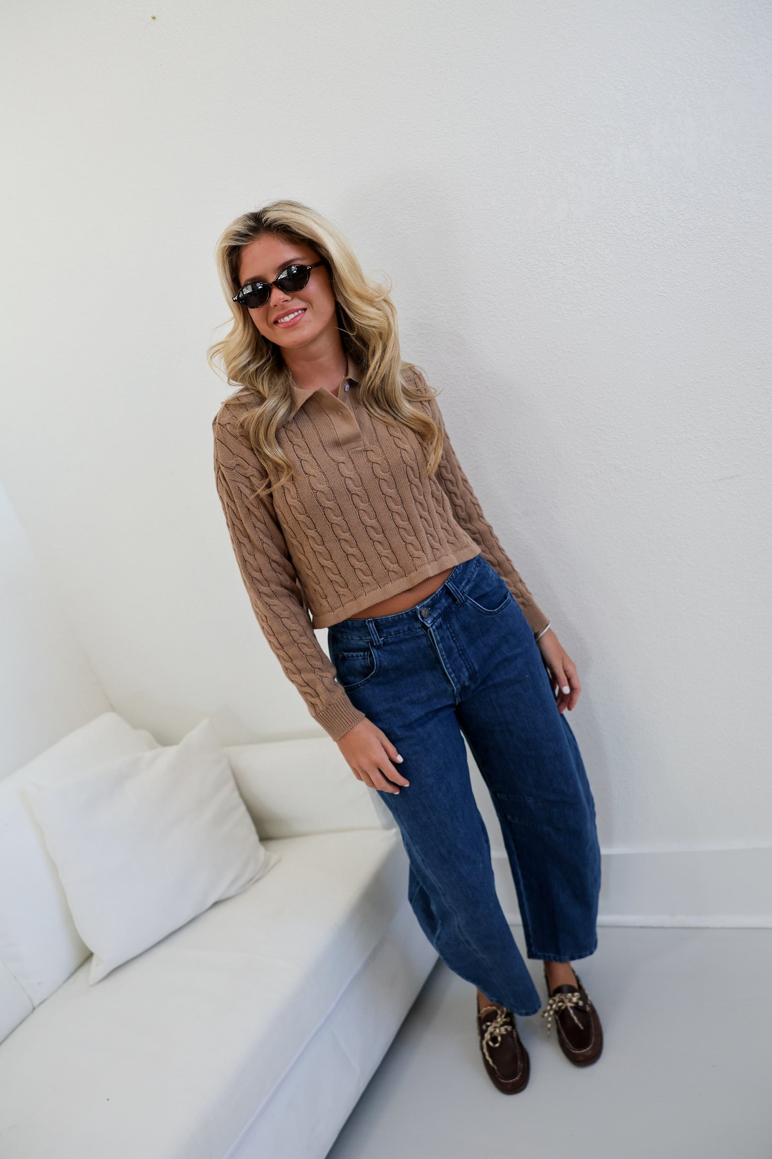 Josie Collar Knit Top - Taupe