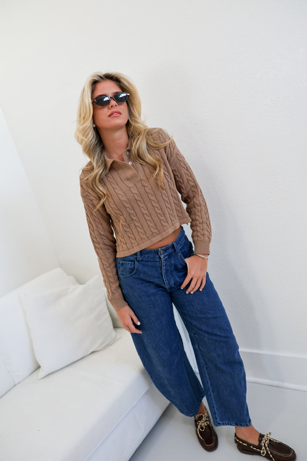 Josie Collar Knit Top - Taupe