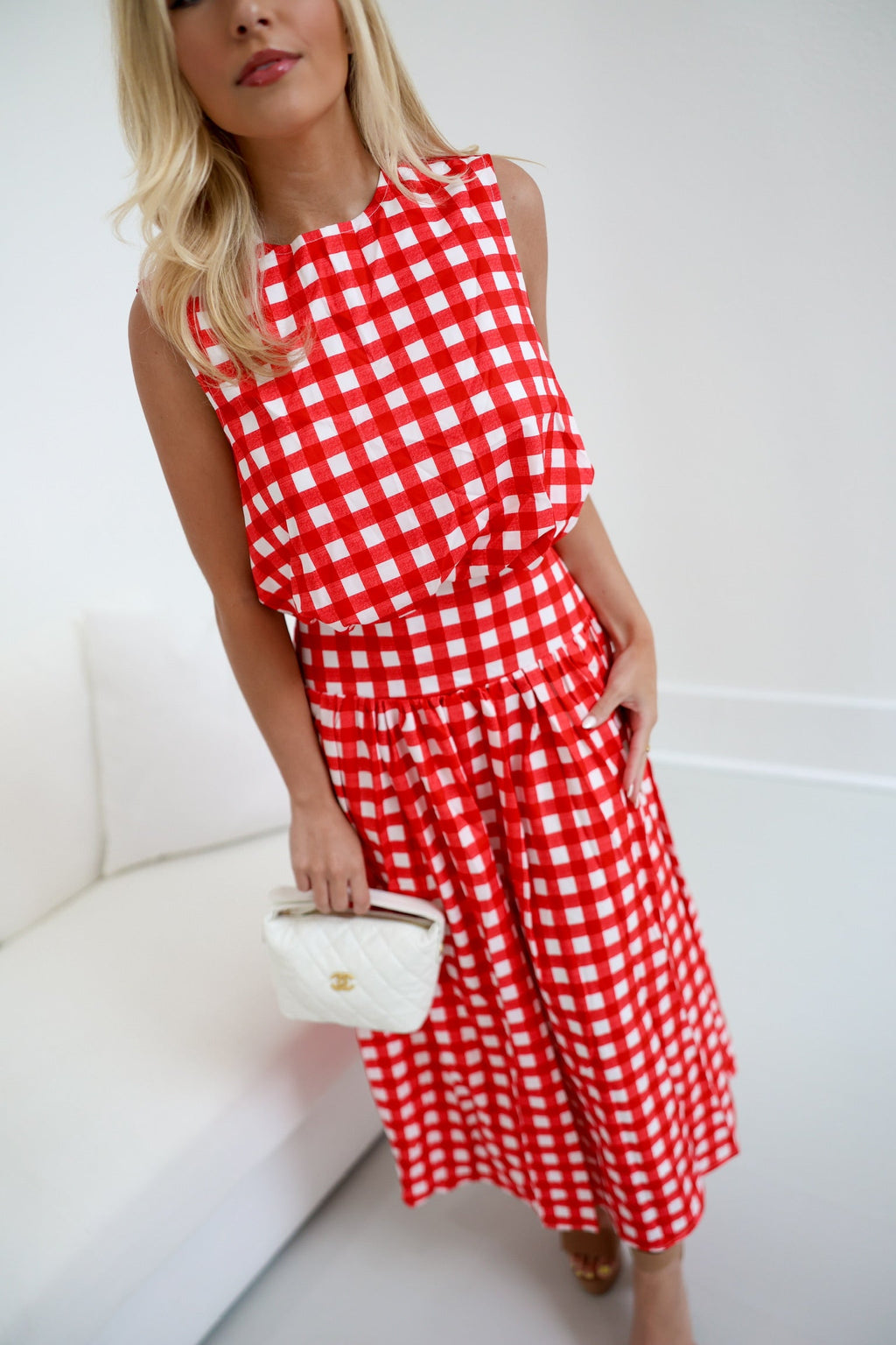 Lillian Gingham Skirt Set - Red