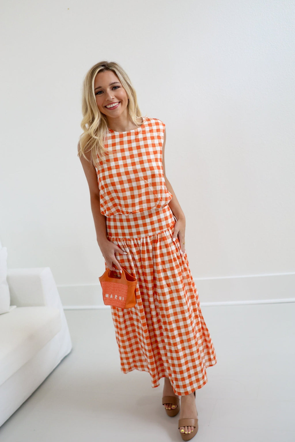 Ollie Gingham Skirt Set - Orange