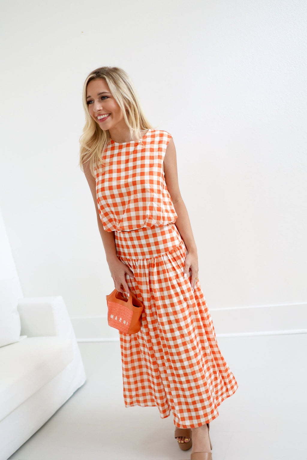 Ollie Gingham Skirt Set - Orange