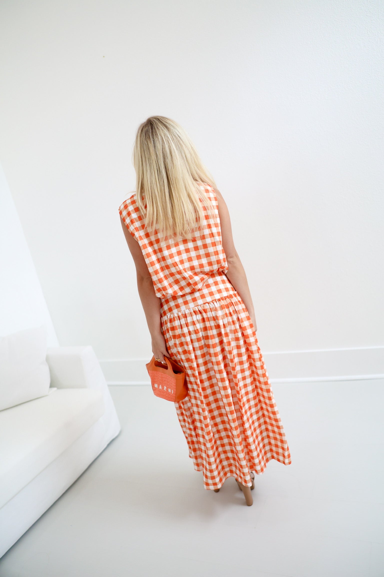 Ollie Gingham Skirt Set - Orange