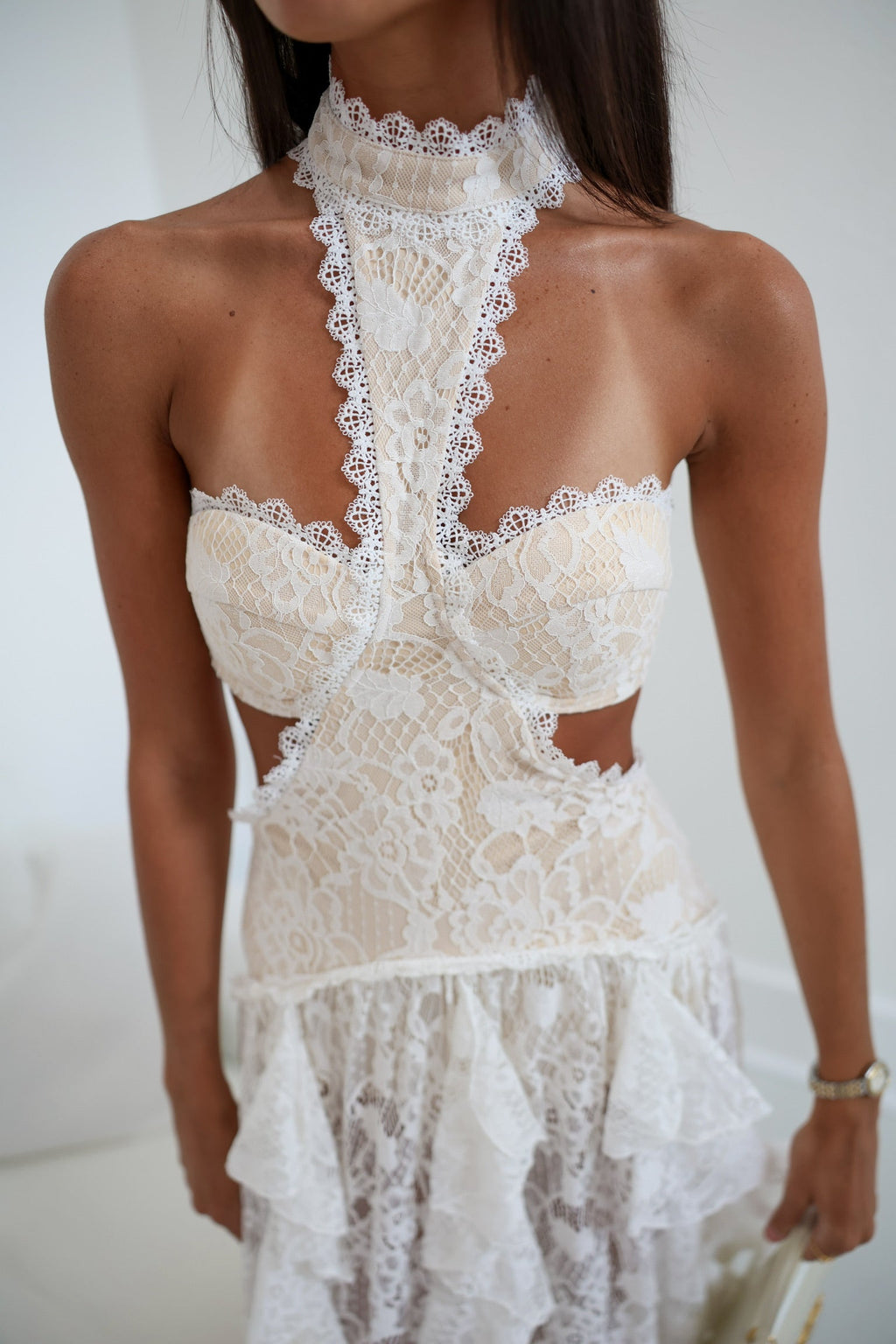 Bethany Lace Mockneck Dress - White