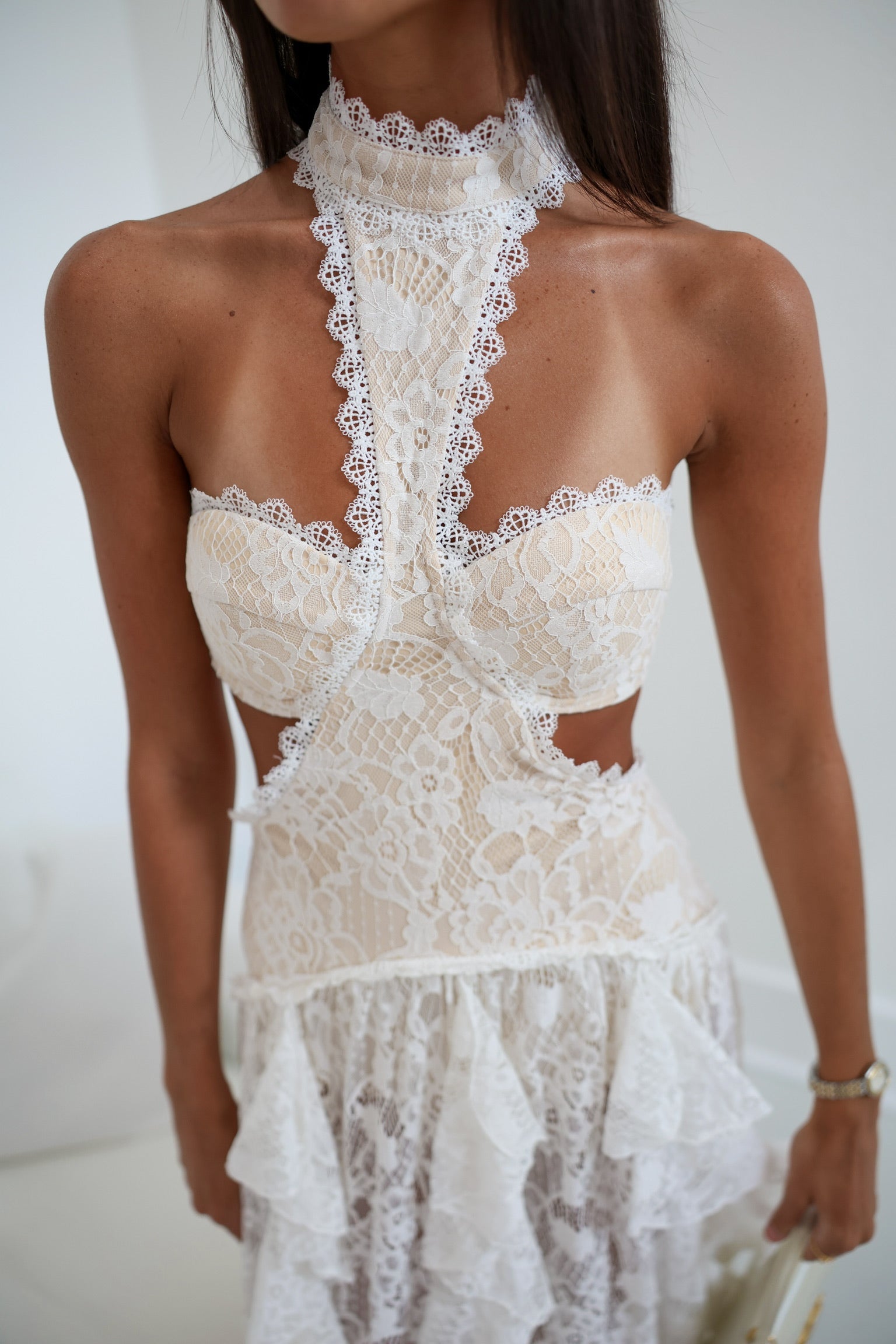 Bethany Lace Mockneck Dress - White