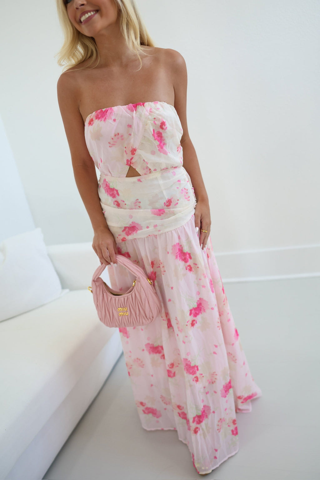 Blossom Veil Strapless Maxi Dress - Pink