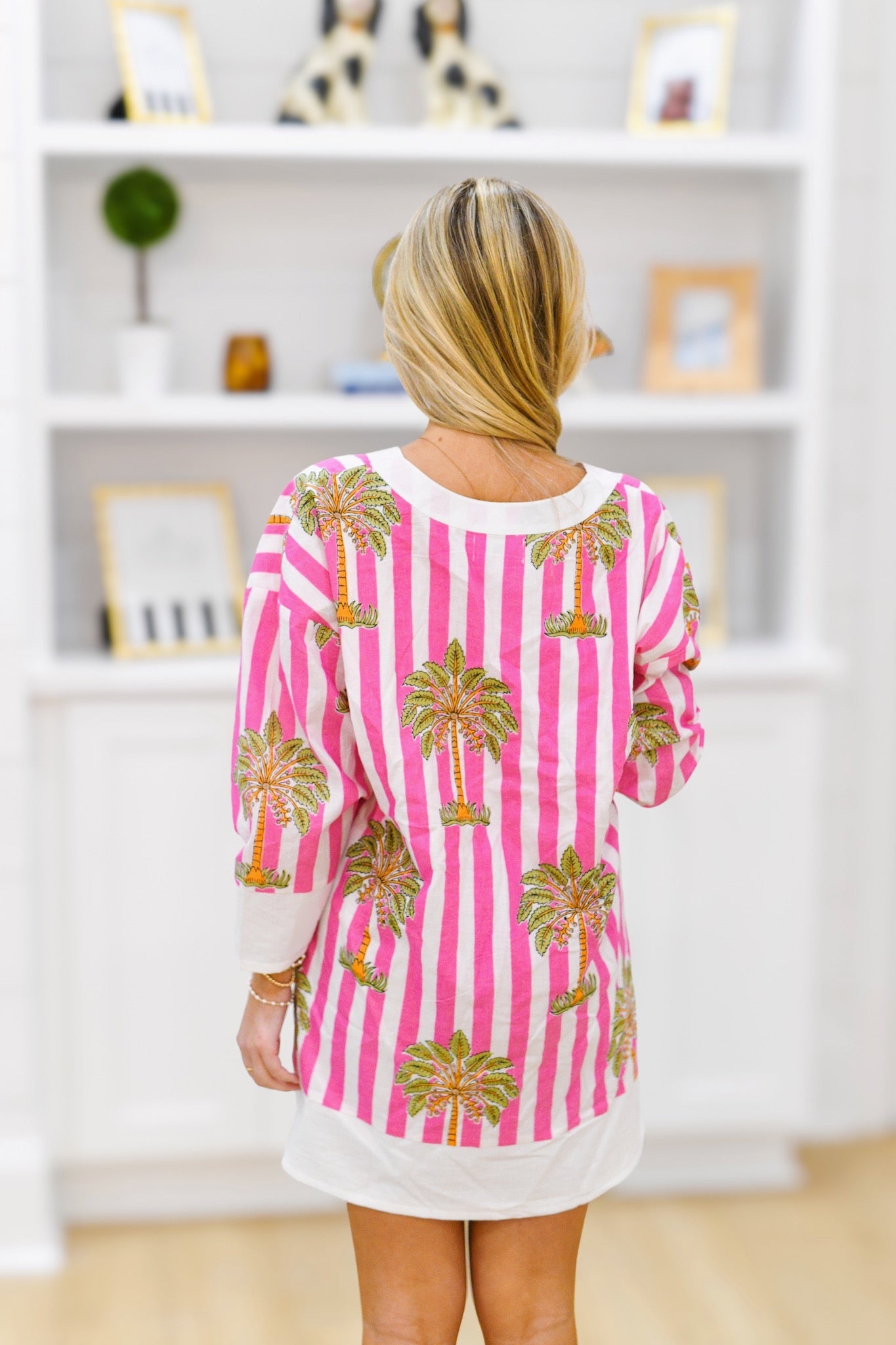 Hillary Mini Contrast Dress - Pink/White Palm