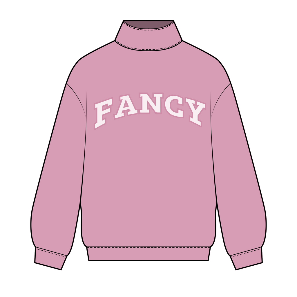 Fancy Oversized Fleece Mockneck - Powder Pink/White