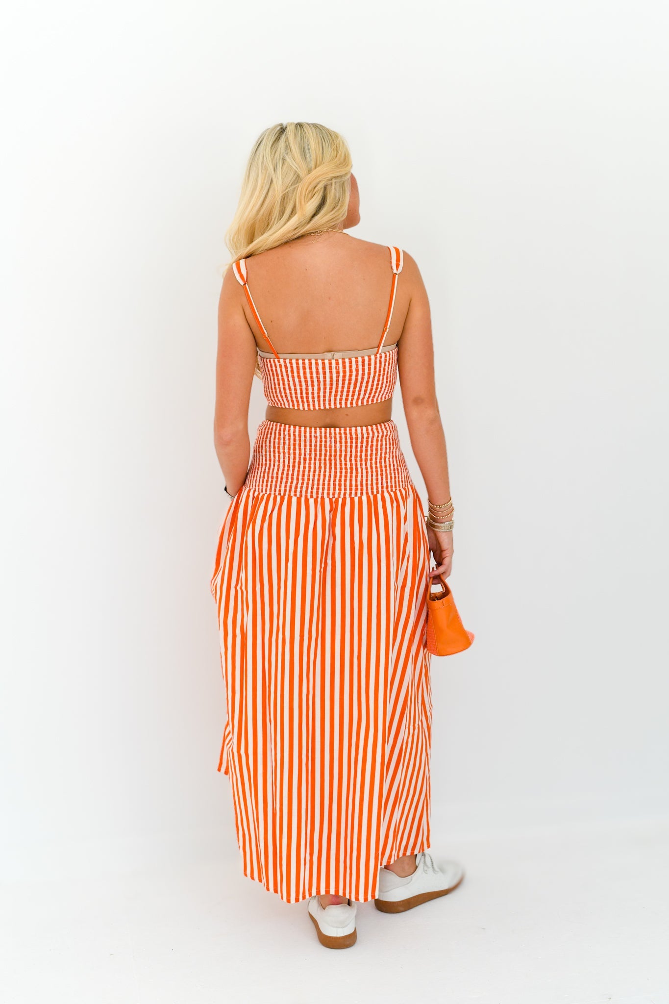 Hazel Maxi Skirt Set - Orange/White Stripes