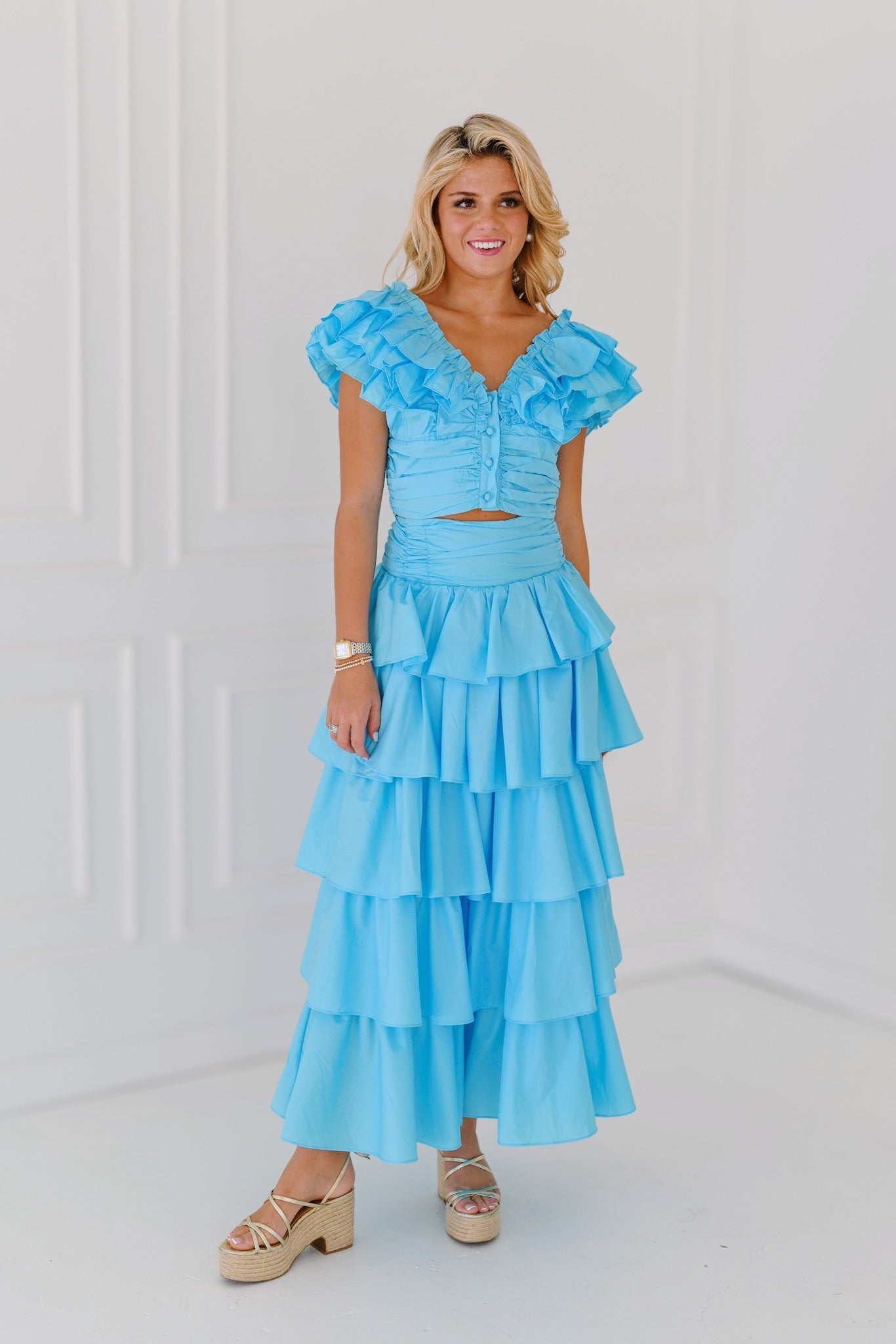 Tara Ruffle Skirt Set - Blue