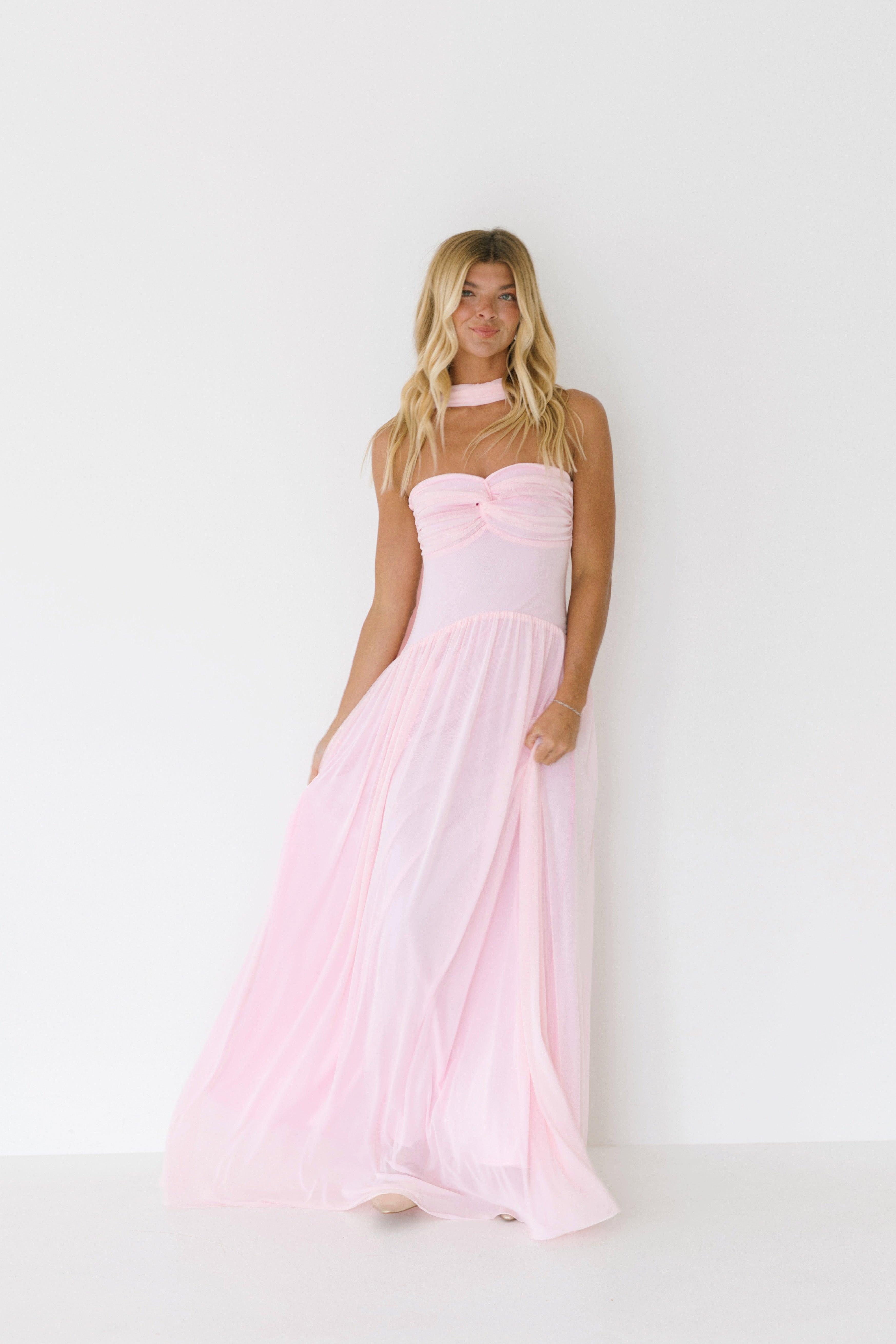 Zoey Strapless Maxi Scarf Dress - Baby Pink