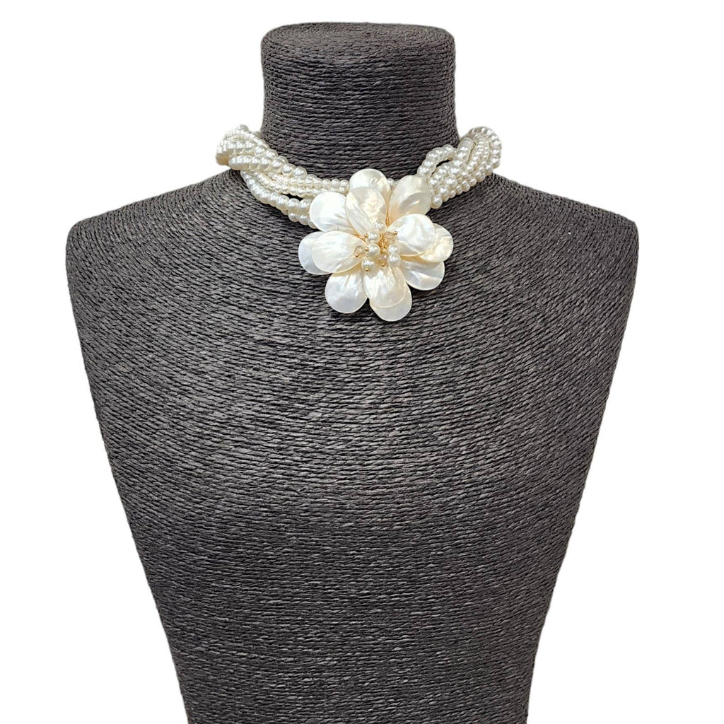 Presley Pearl Flower Necklace - White