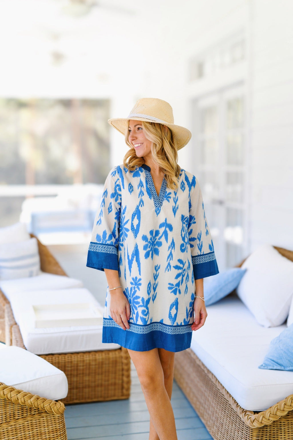 Miller Contrast Floral Print Mini Dress - Blue Multi