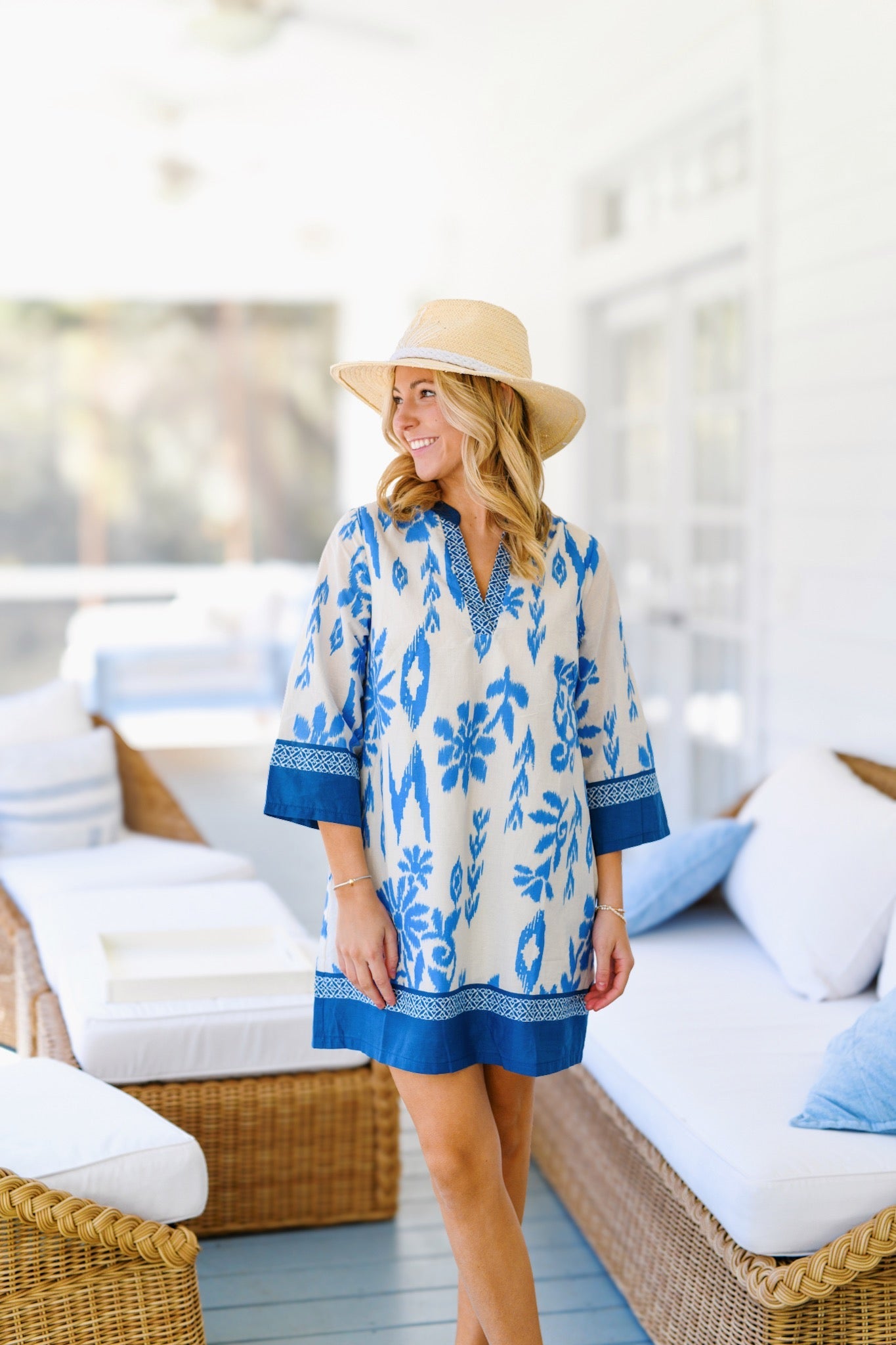 Miller Contrast Floral Print Mini Dress - Blue Multi