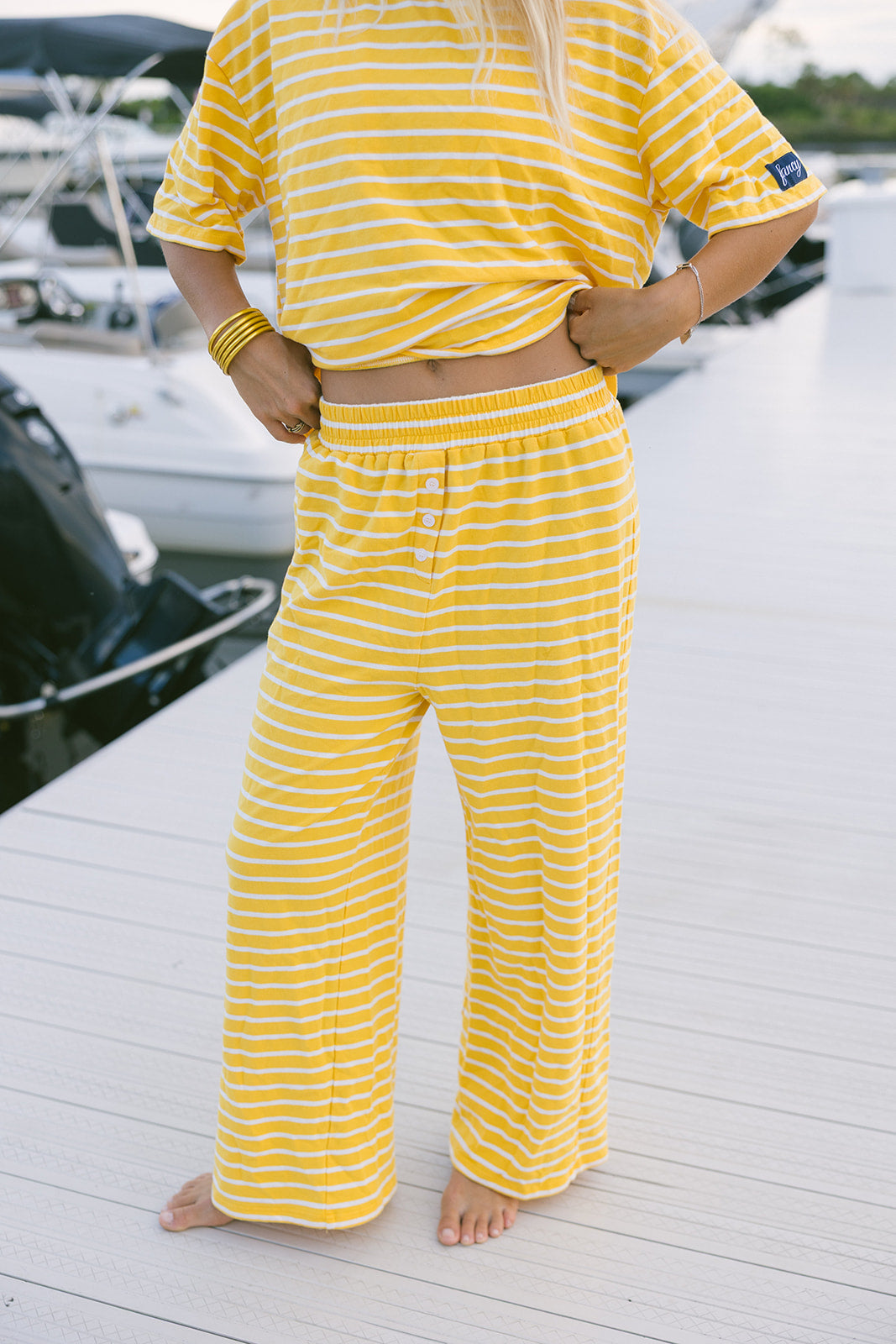 Fancy Striped Button Pants - Malibu Golden Yellow