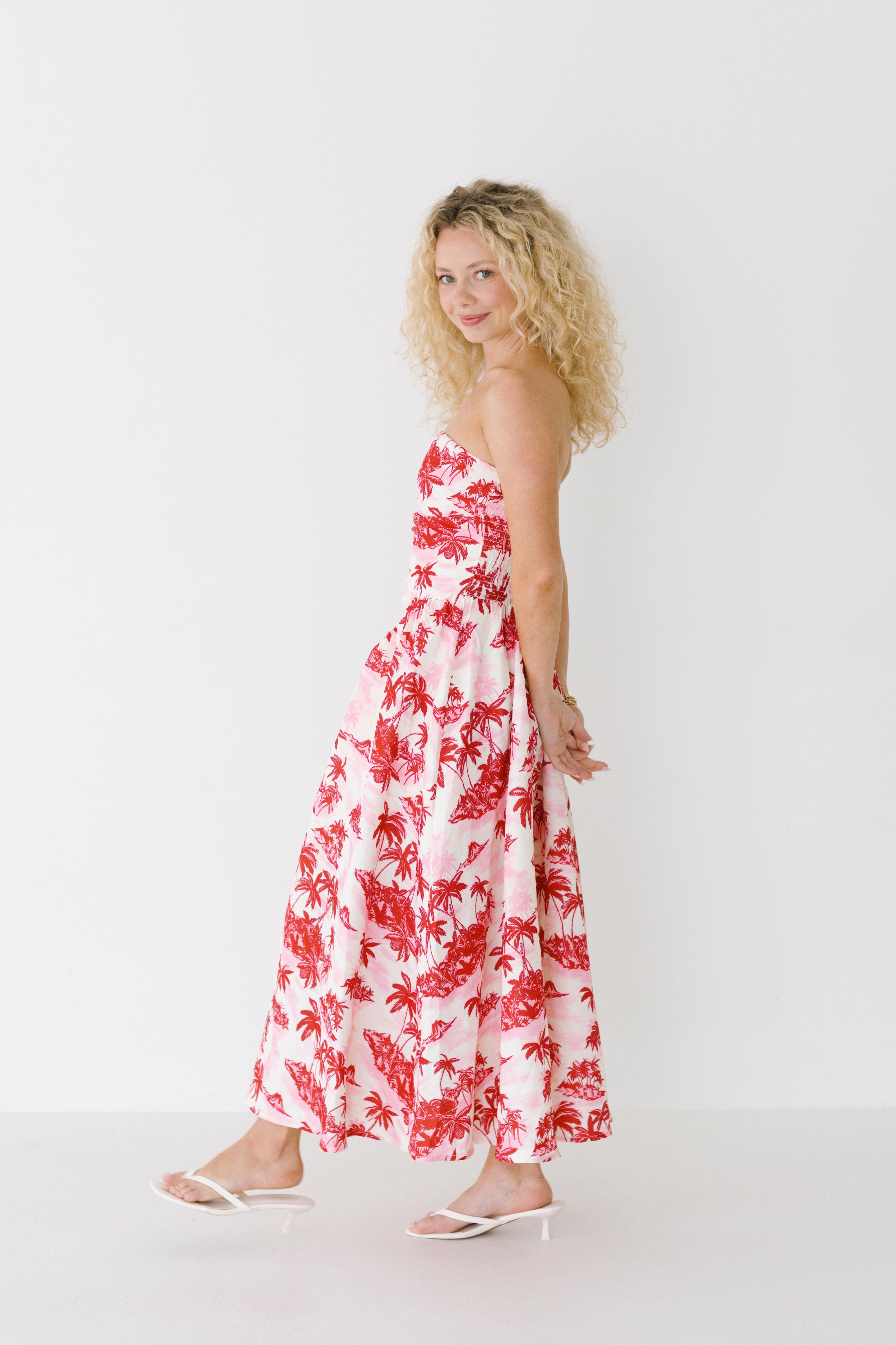 Holly Strapless Basque Dress - Pink/Red