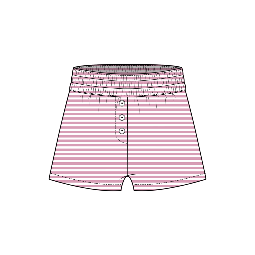 Fancy Striped Button Shorts - Powder Pink/White