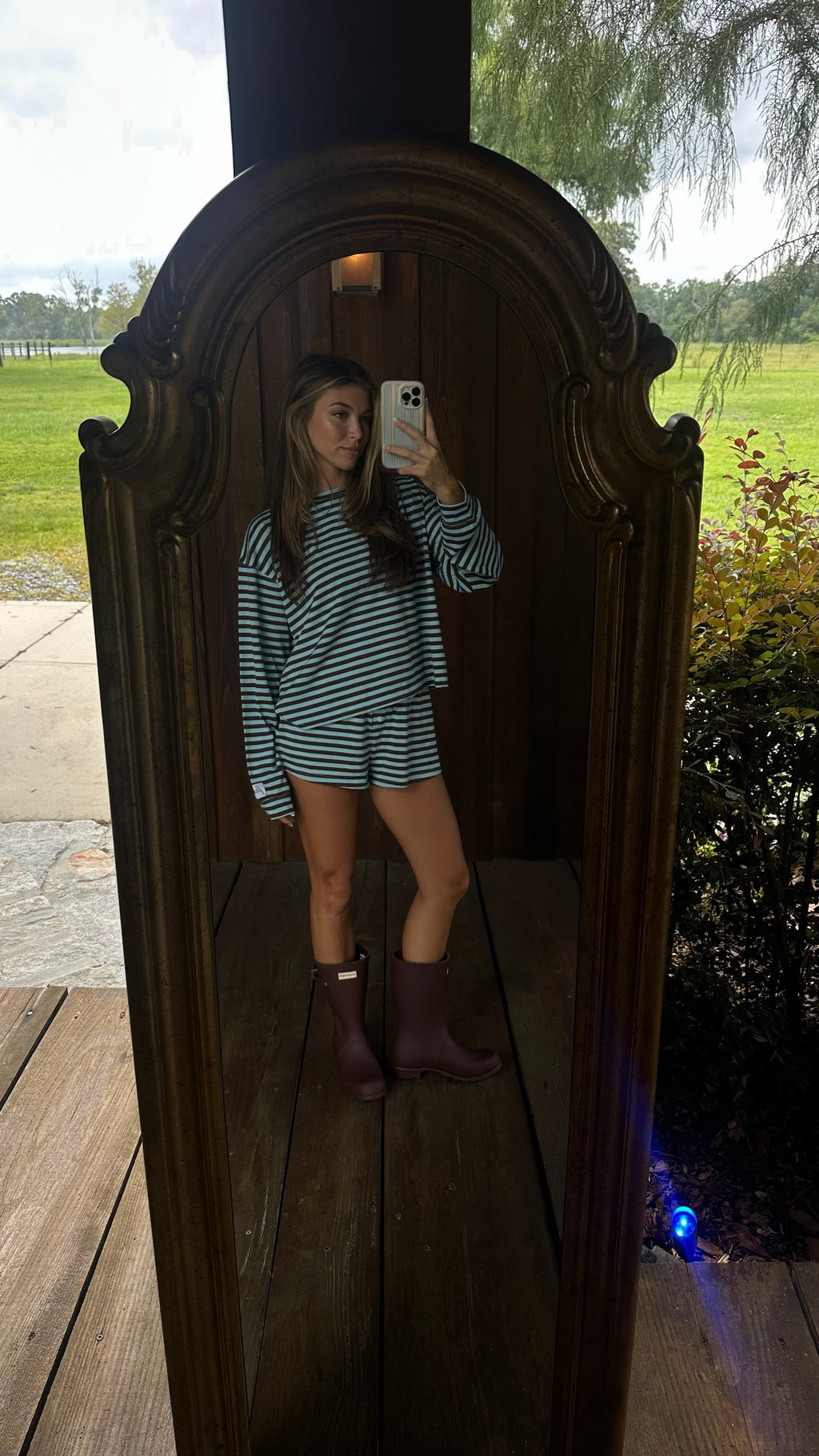 Fancy Striped Oversized Long Sleeve Top - Glacier/ Chocolate