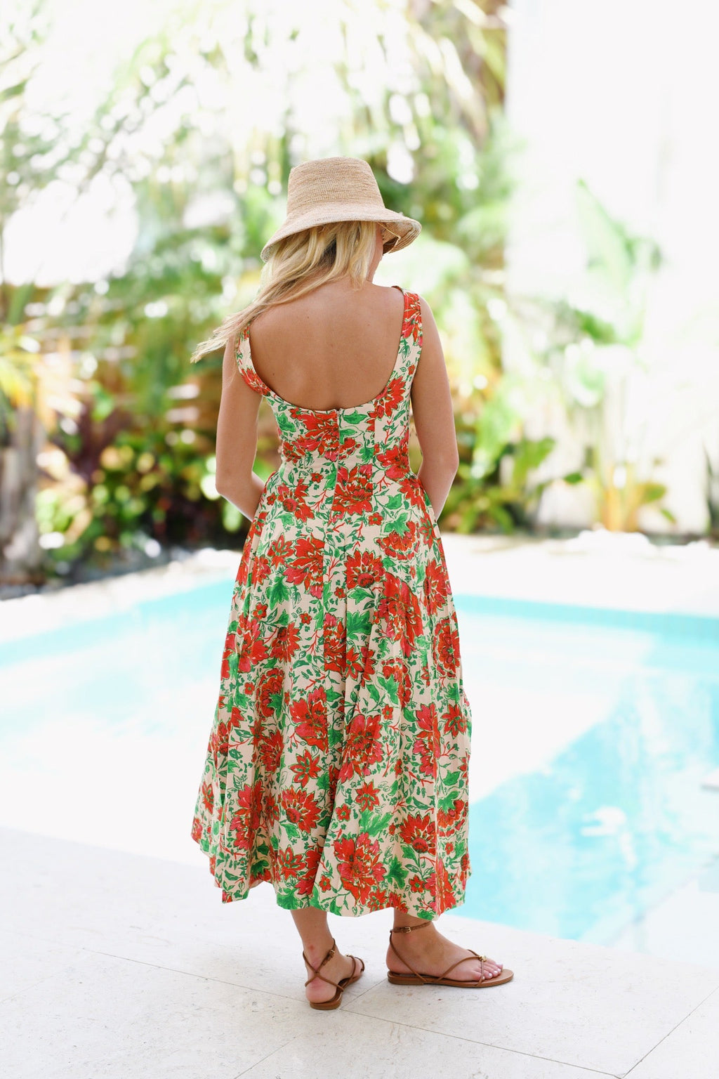 Marcy Print Midi Dress - Natural Red