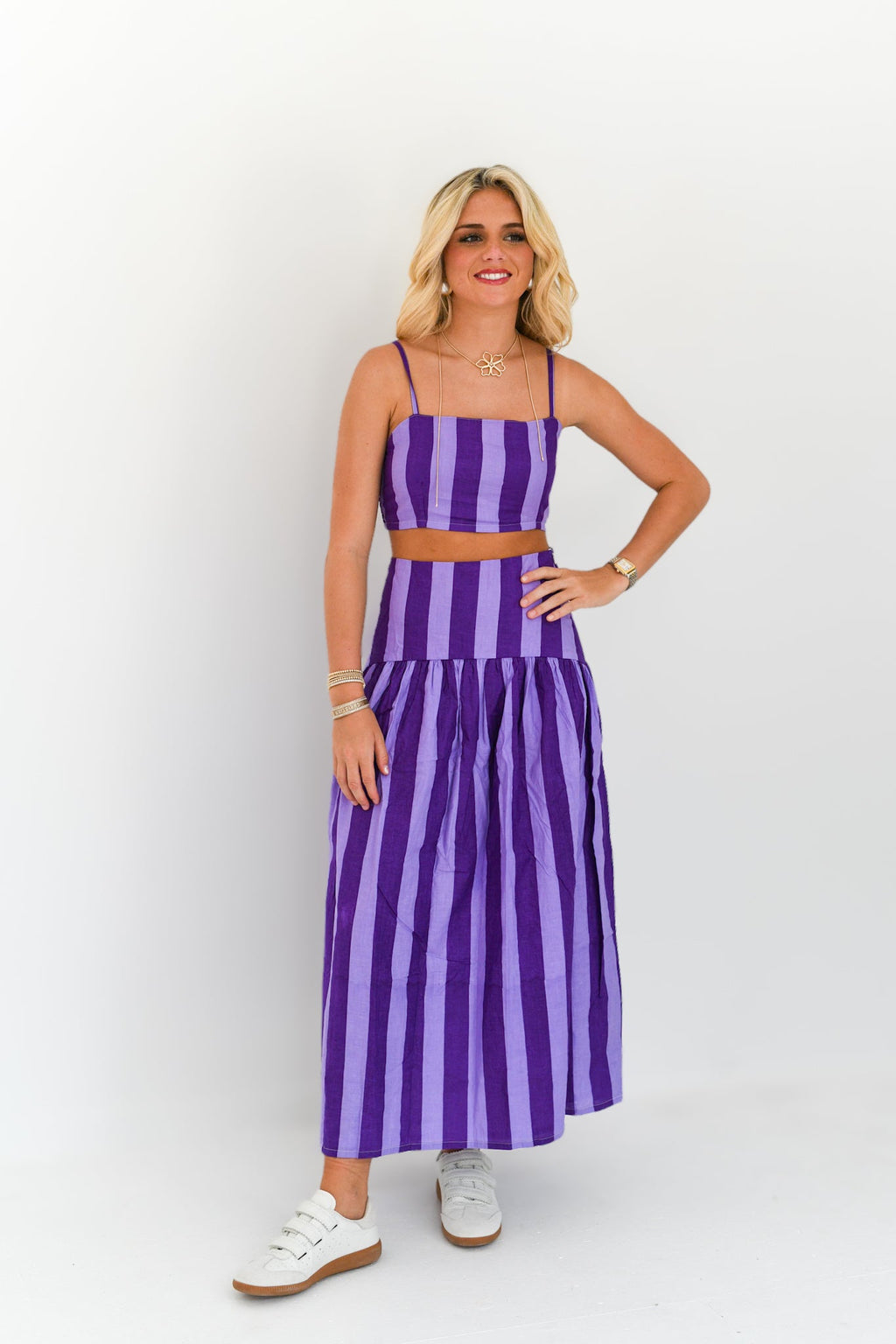 Iris Maxi Skirt Set - Purple Tone Stripes