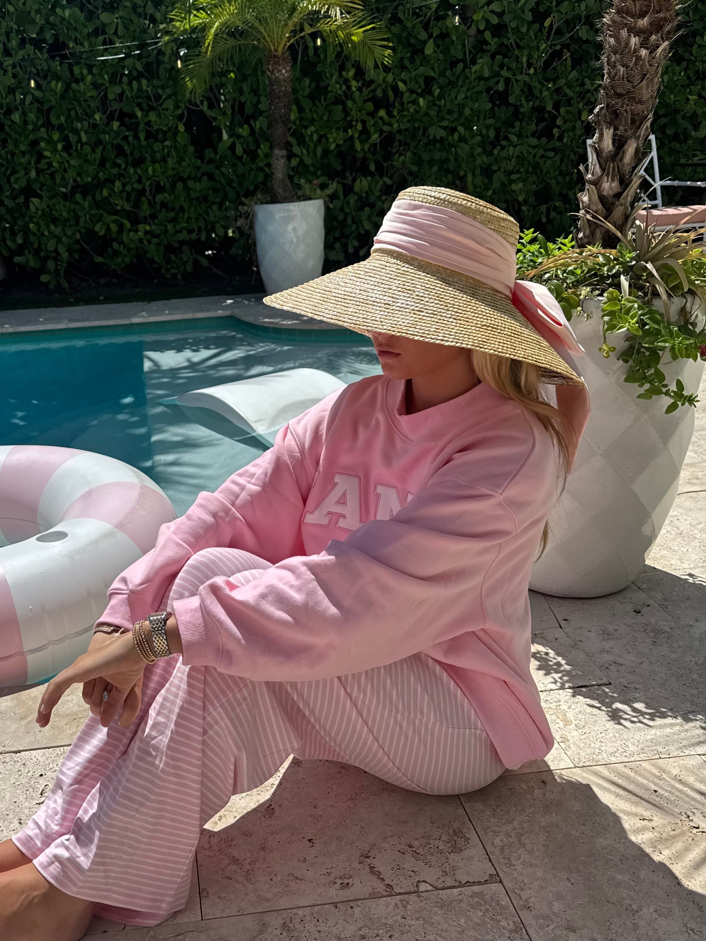 Fancy Striped Button Pants - Powder Pink/White