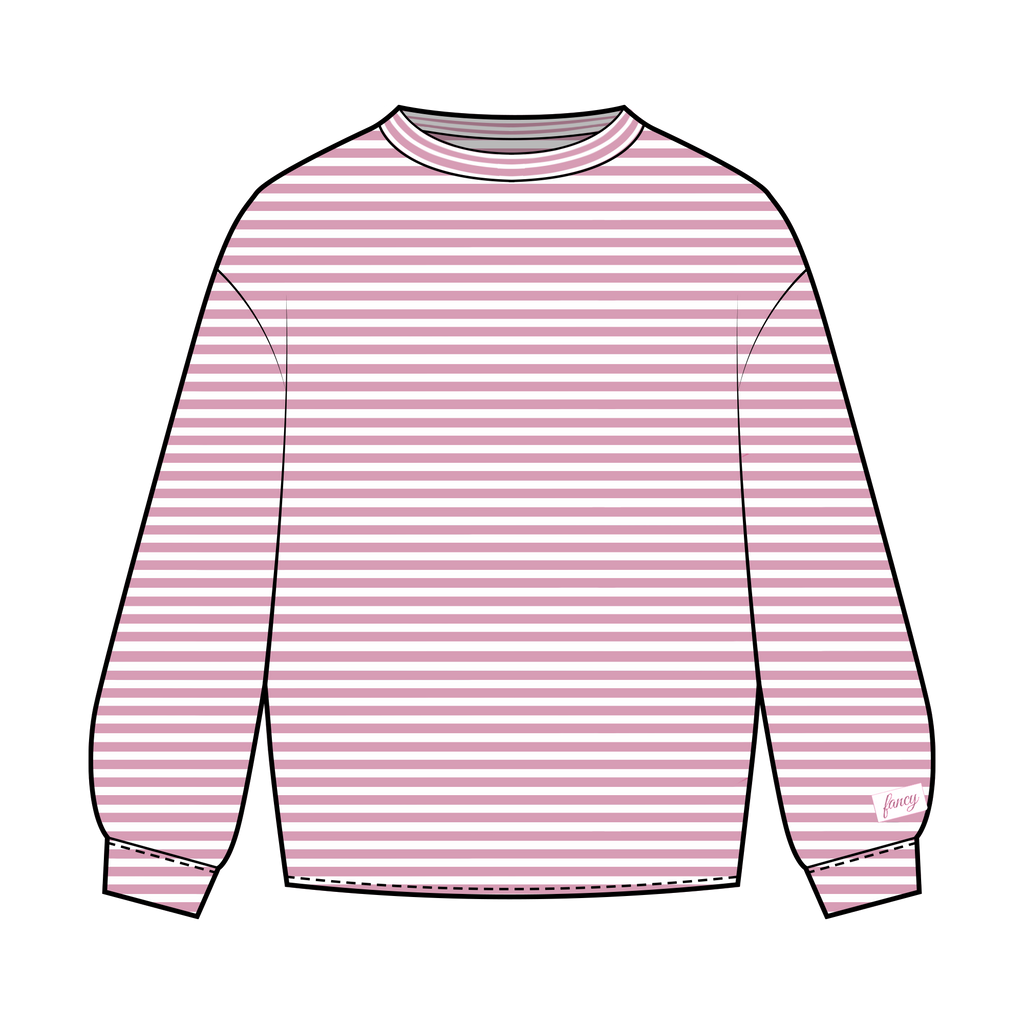 Fancy Striped Long Sleeve Top - Powder Pink/White