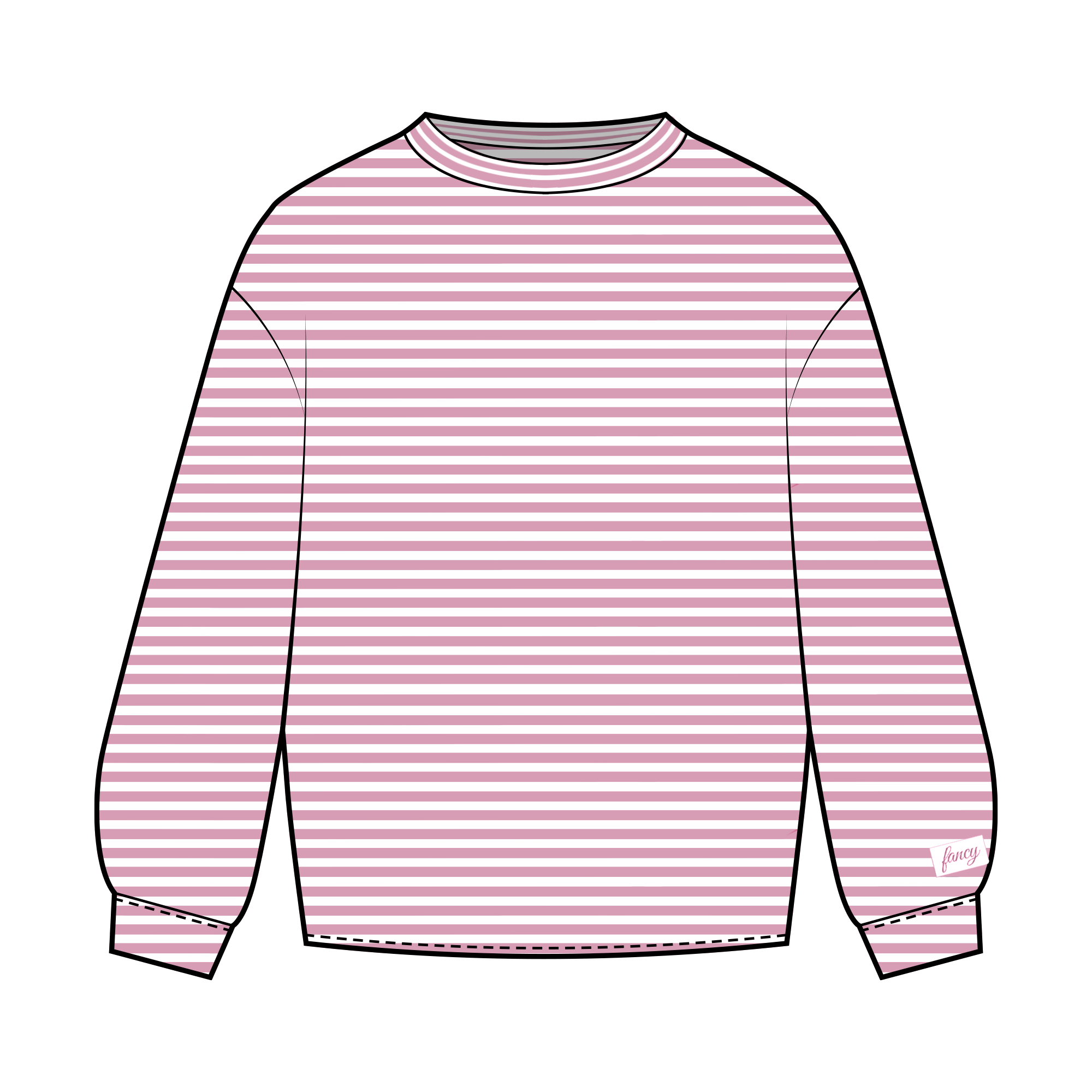 Fancy Striped Long Sleeve Top - Powder Pink/White