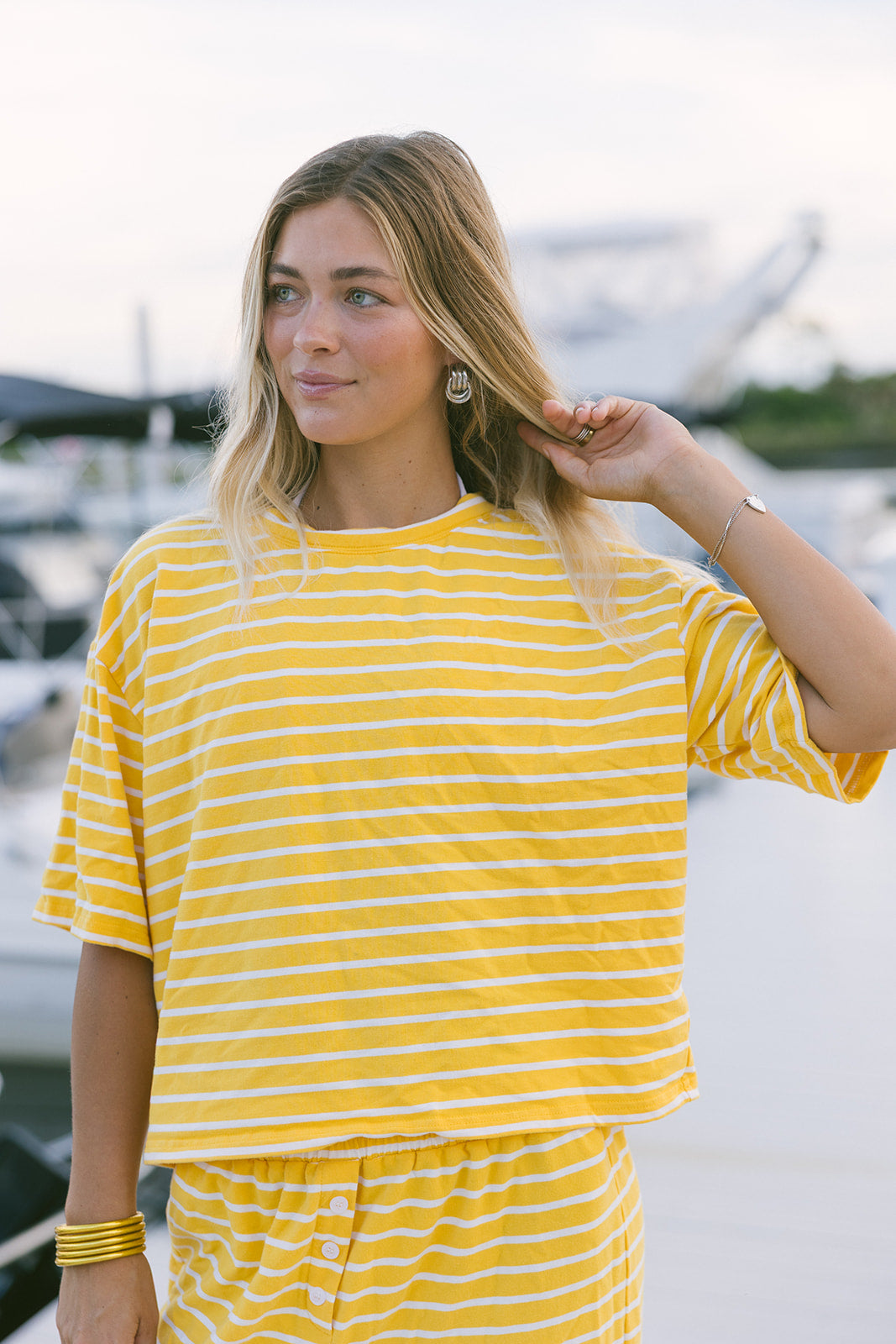 Fancy Striped Oversized Short Sleeve Top - Malibu Golden Yellow
