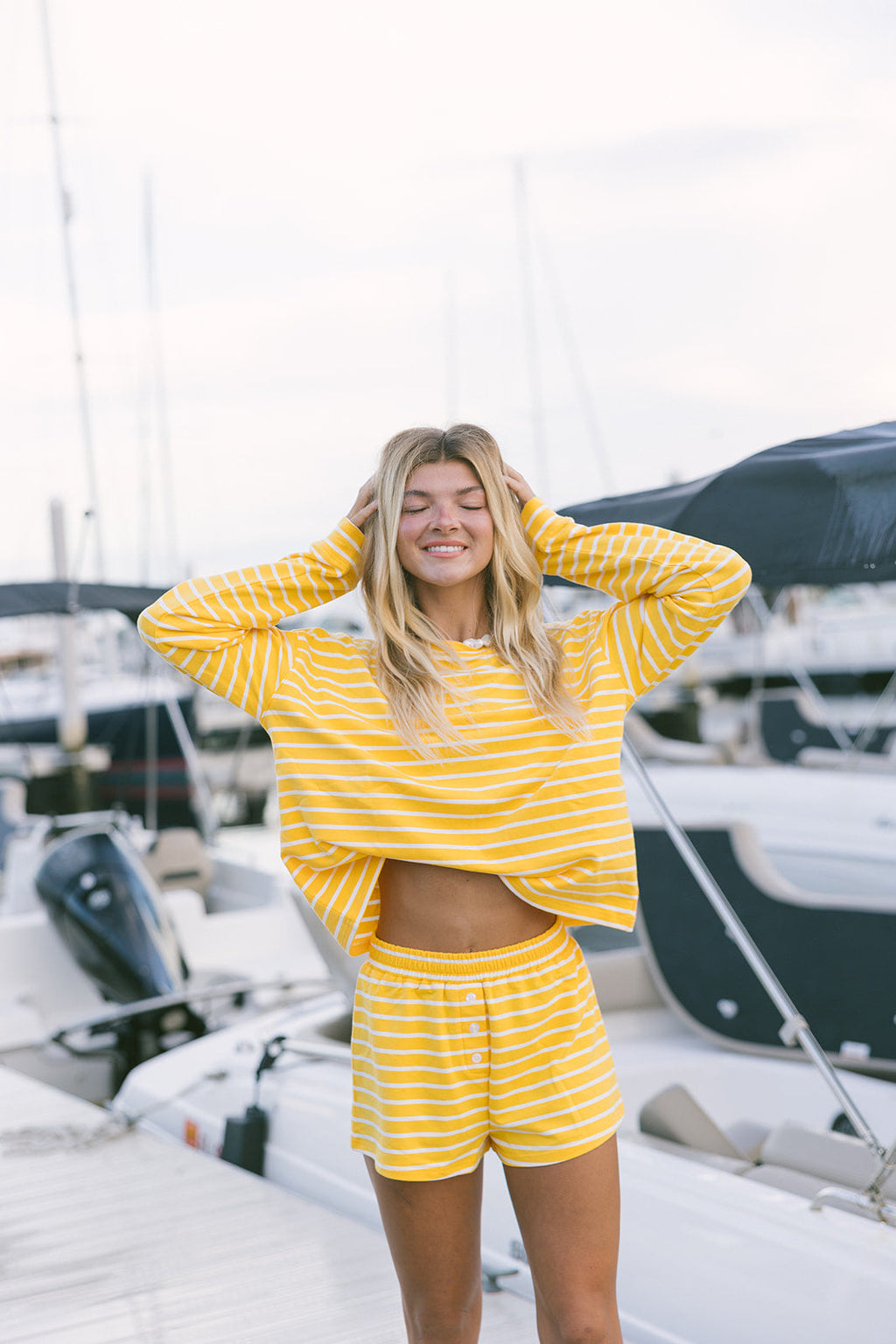 Fancy Striped Button Shorts - Malibu Golden Yellow