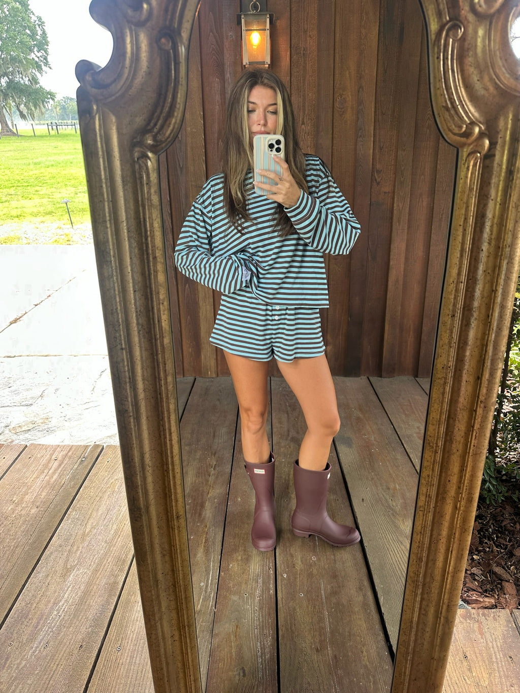 Fancy Striped Button Shorts - Glacier/Chocolate