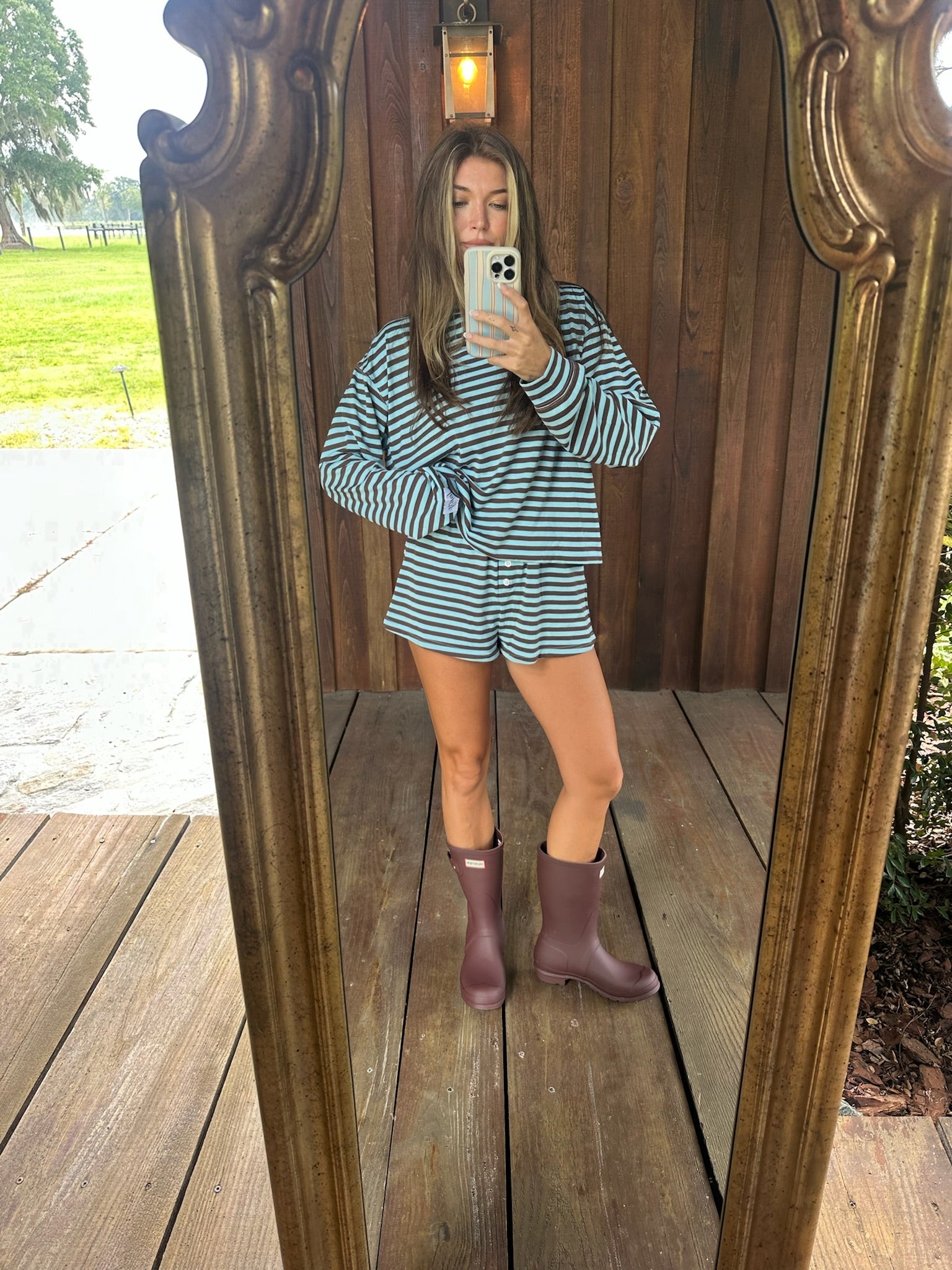 Fancy Striped Button Shorts - Glacier/Chocolate