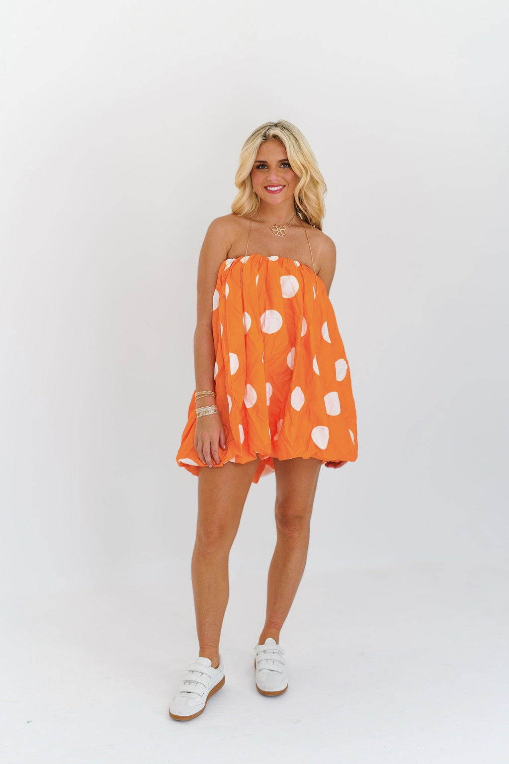 Ollie Mini Bubble Dress - Orange Polka Dots
