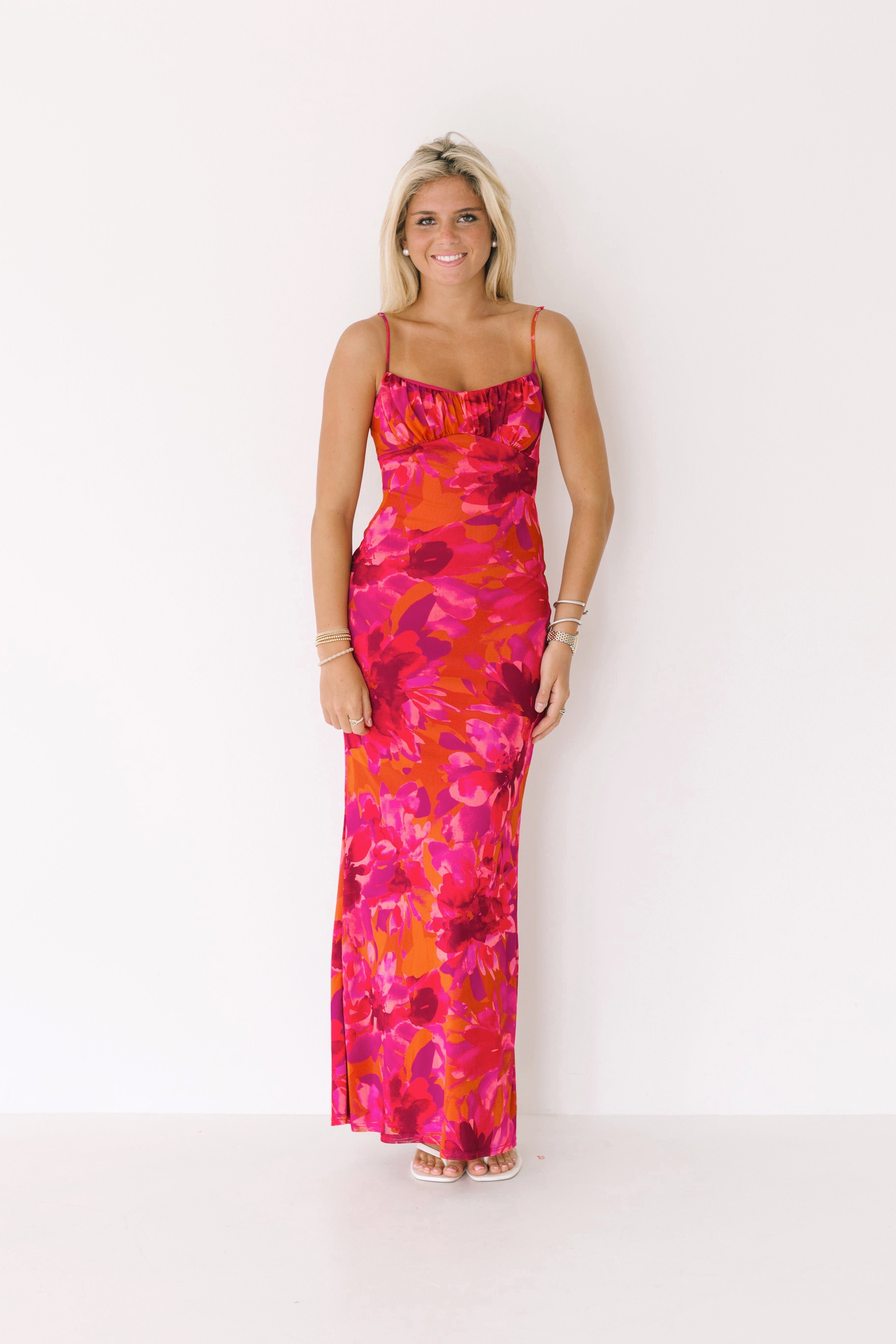 Kaya Floral Midi Dress - Magenta