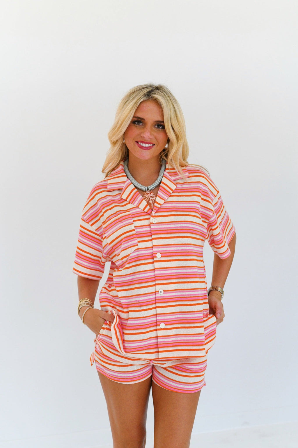 Alexa Striped French Terry Set - Orange