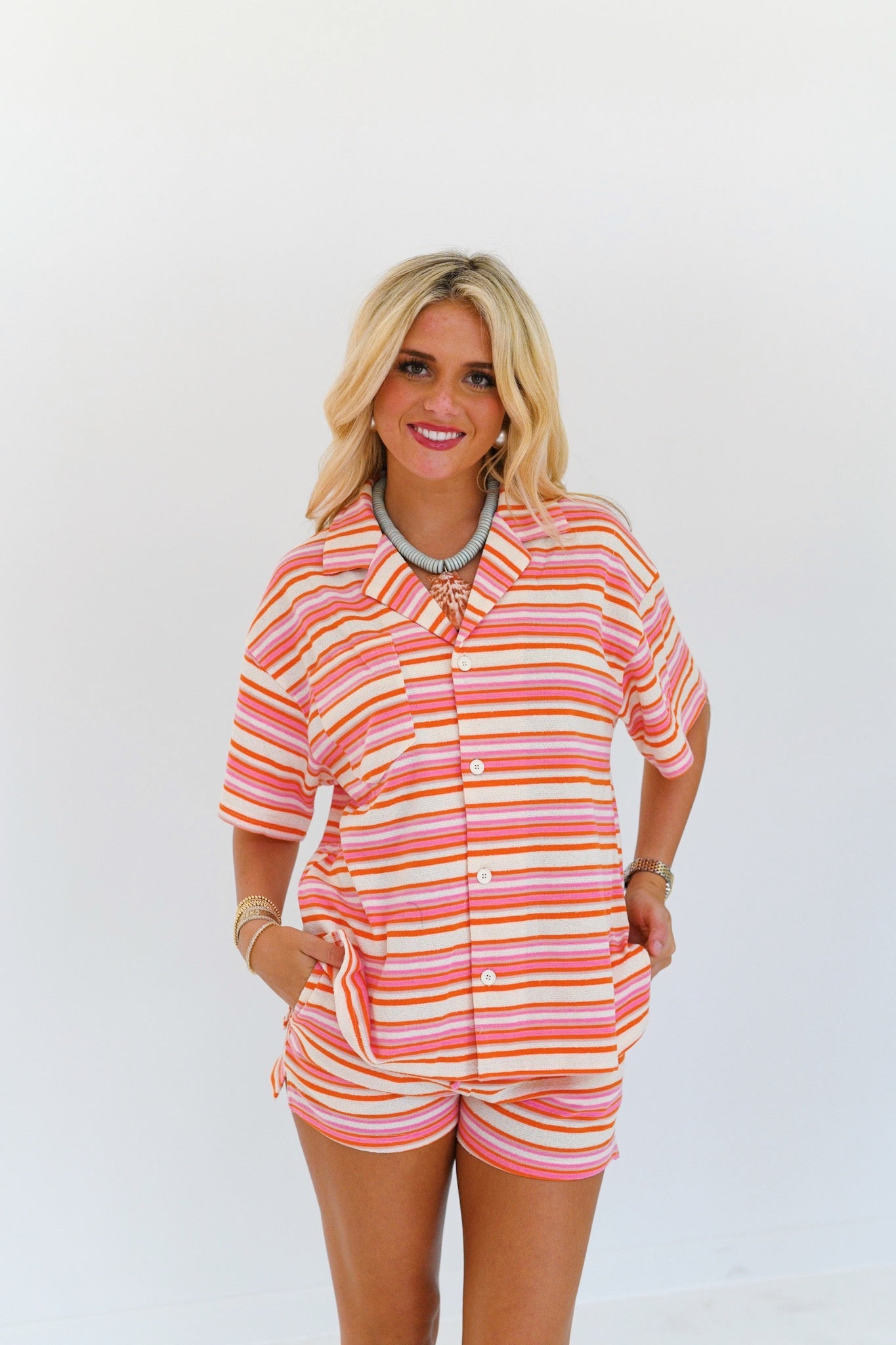 Alexa Striped French Terry Set - Orange