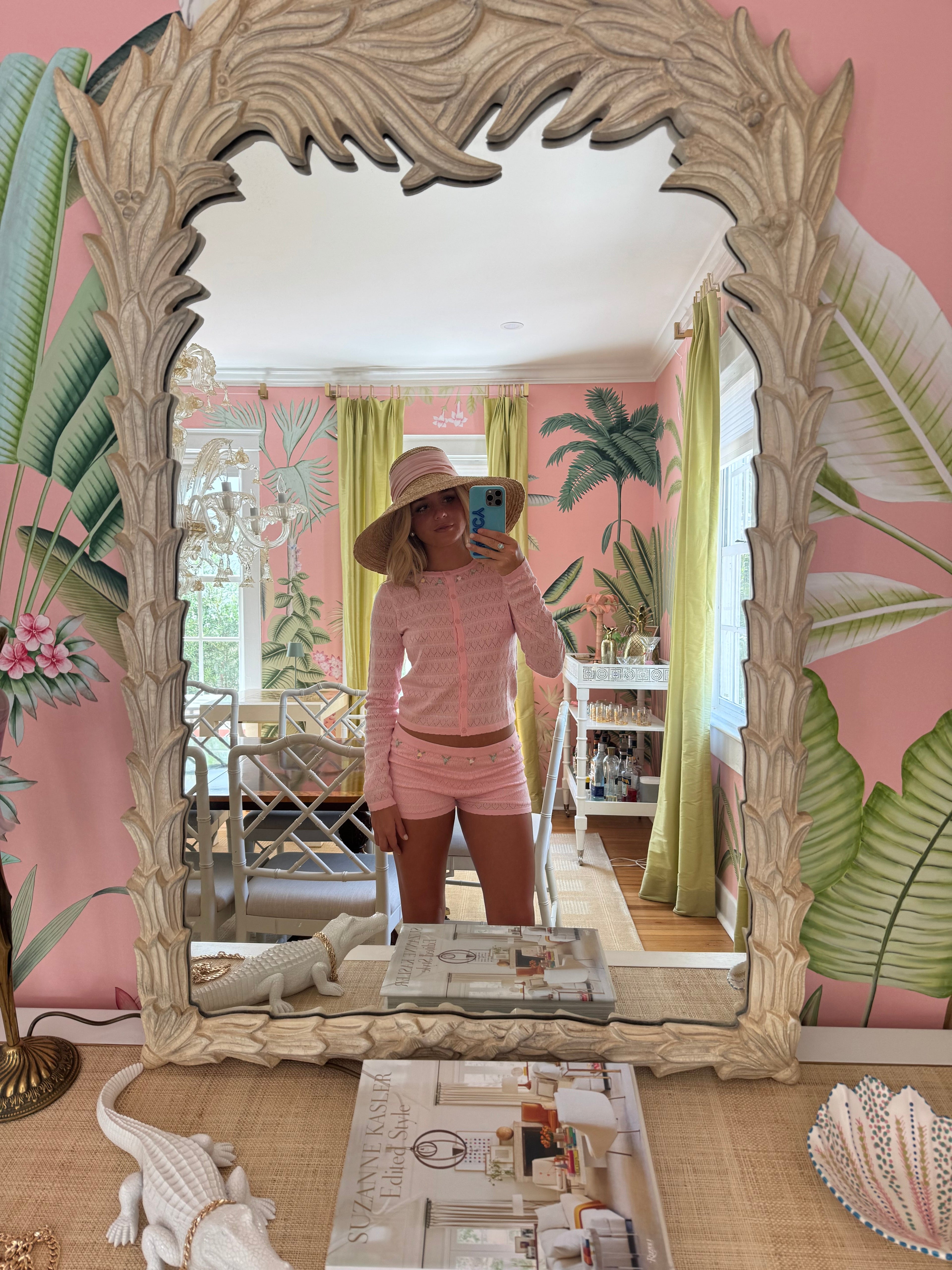 Becca Pointelle Knit Floral Shorts - Baby Pink