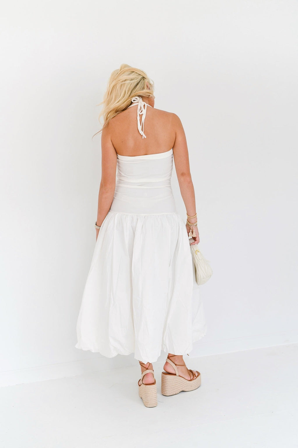 Kristy Drop Waist  Midi Dress - White